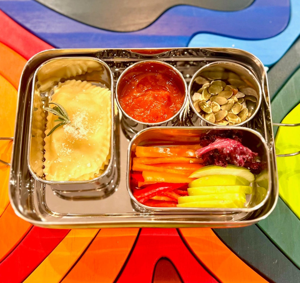 Stainless Steel Snack Rectangle Container Set (two) For Veggies, Fruit, Chips, Dips And More