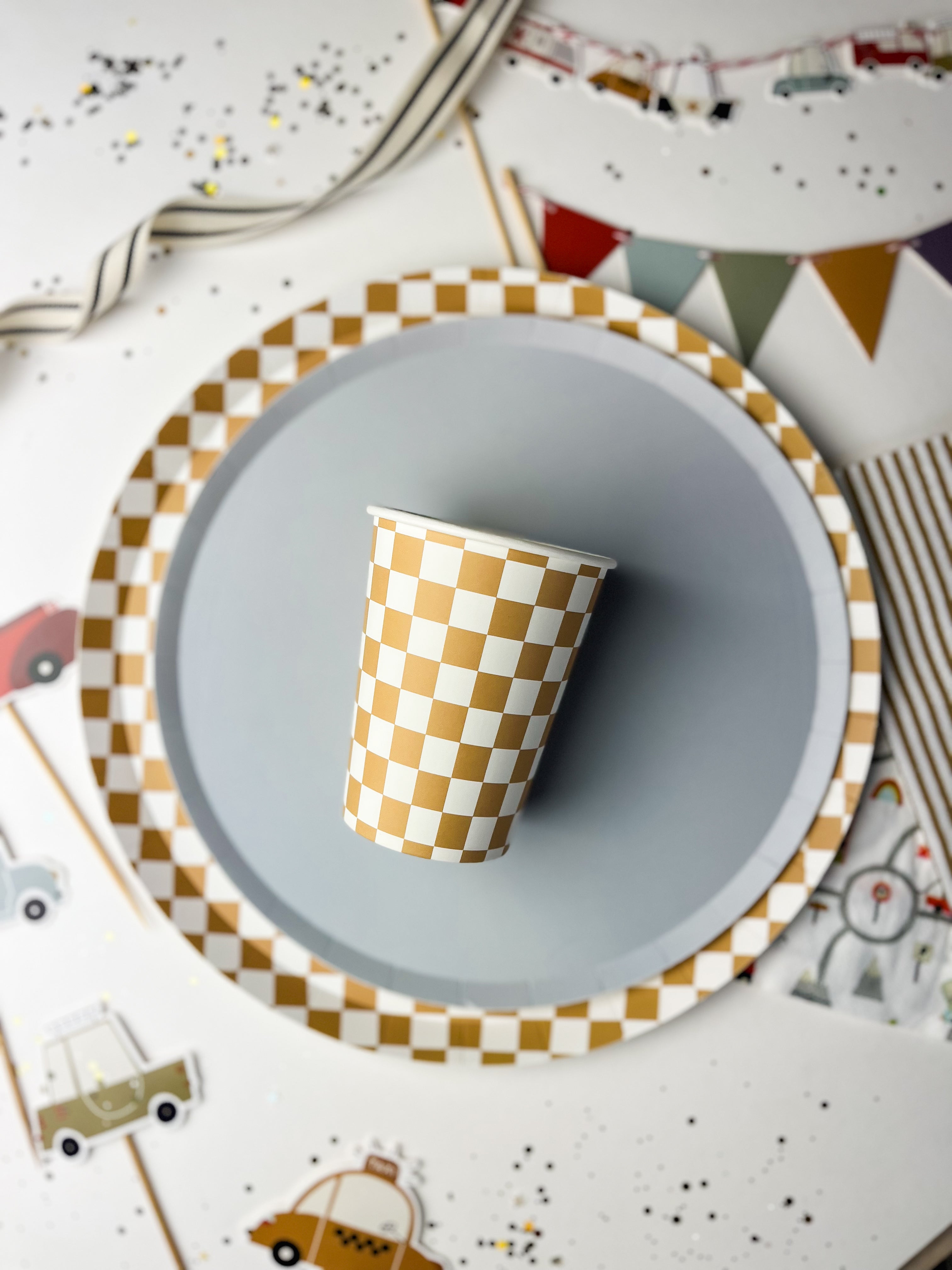 Checkered Gold Matte Cups (set Of 8)