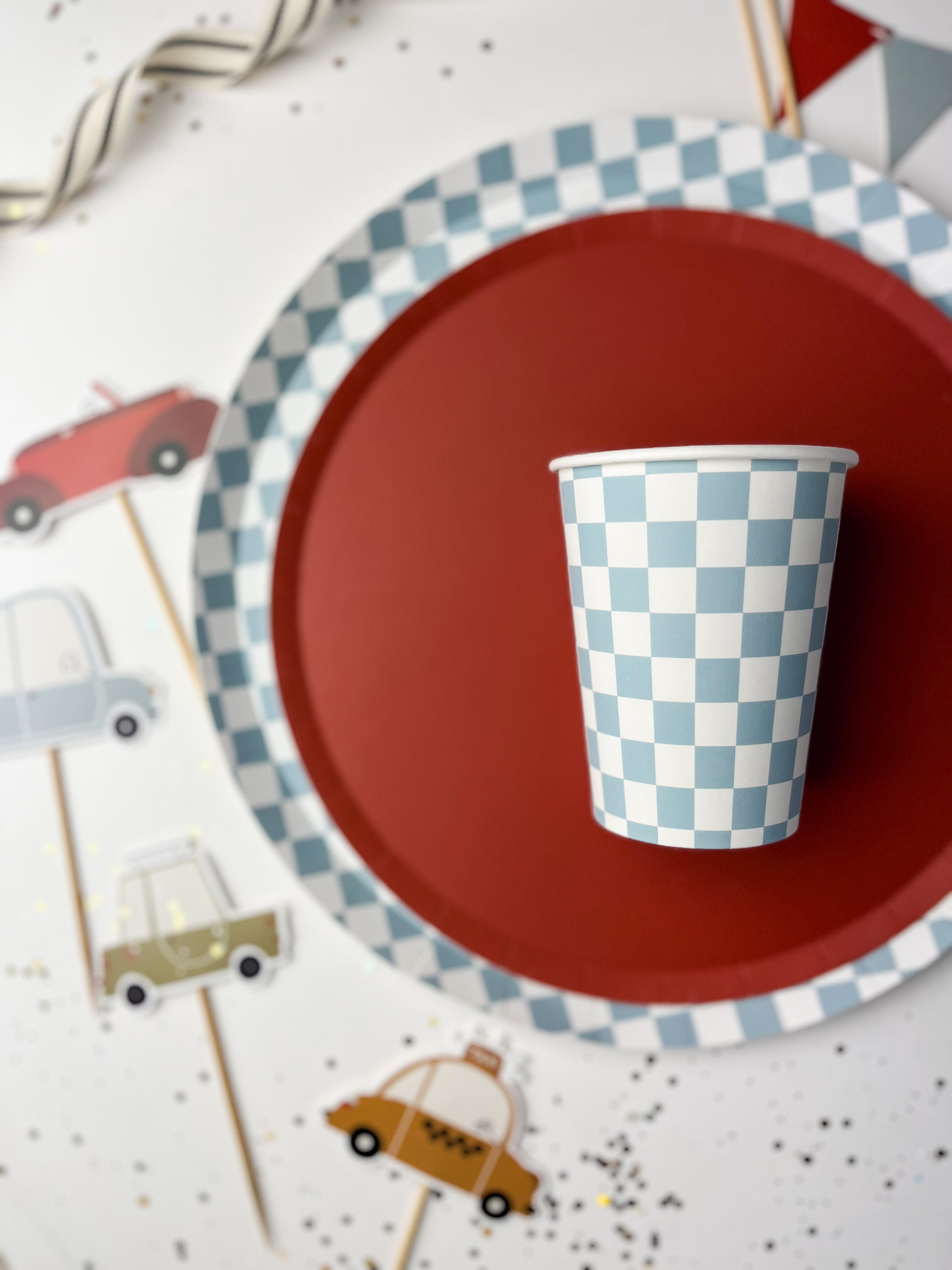 Blue Checkered Cups (set Of 8)