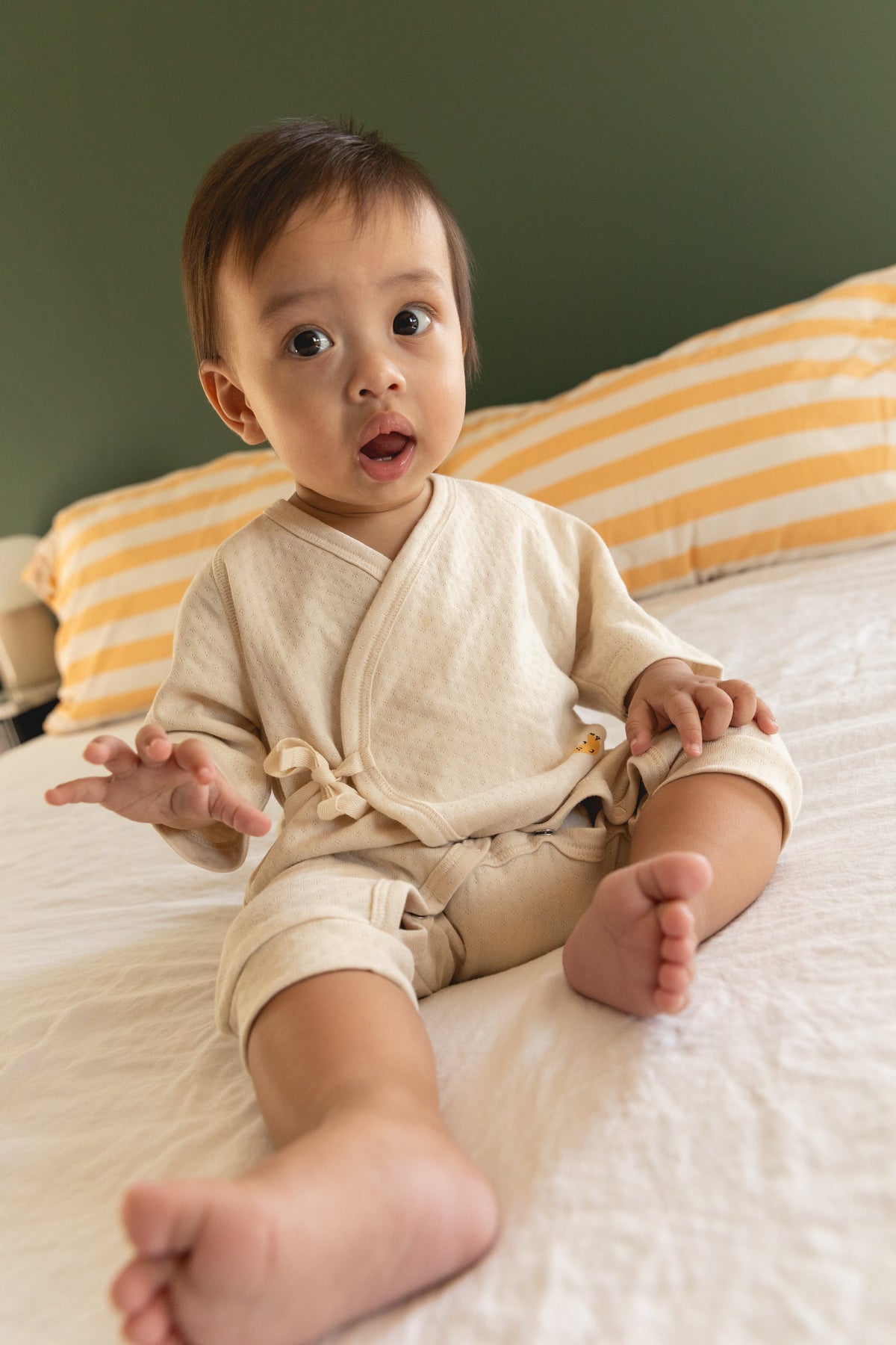 Ecru Pointelle Baby Kimono Onesie