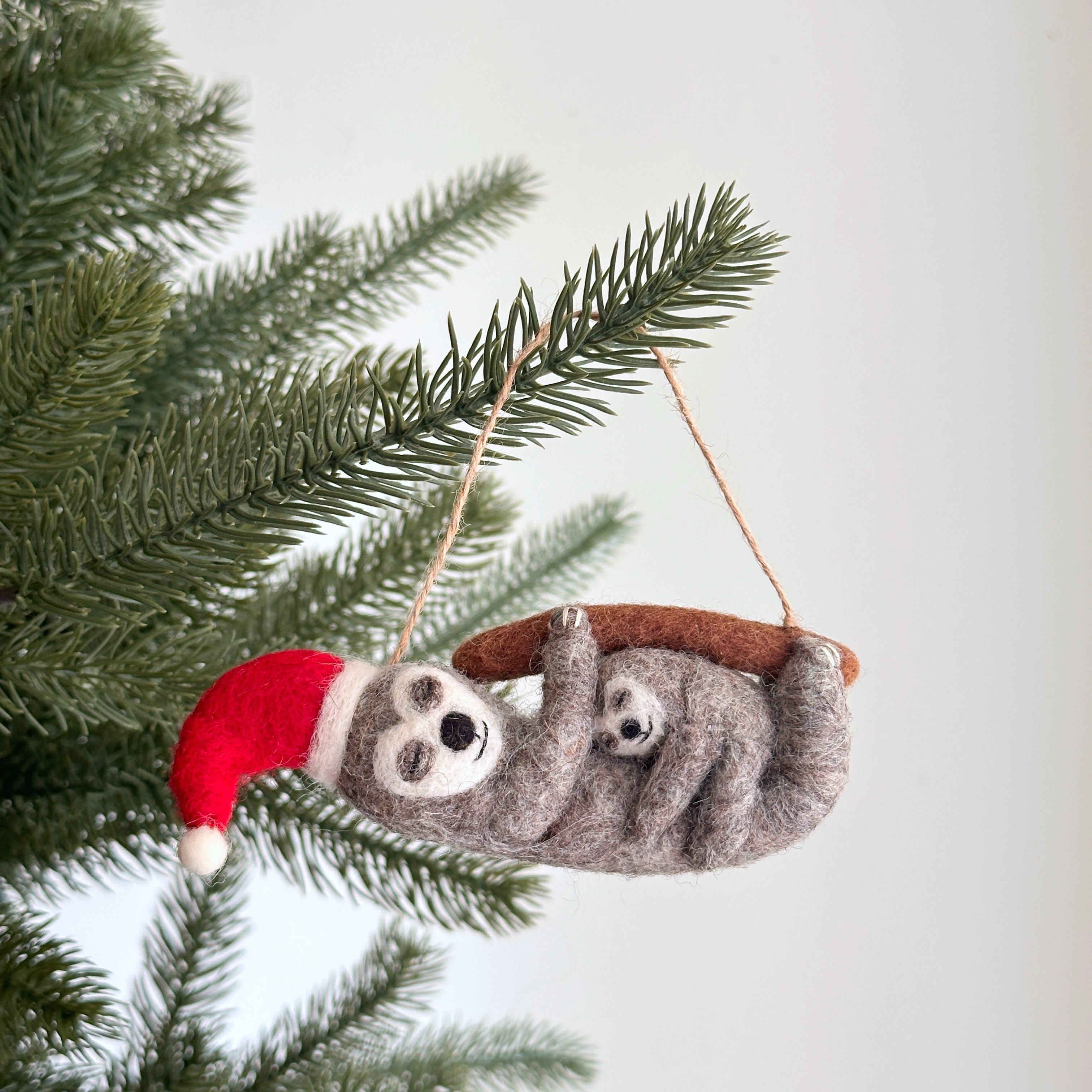 Felt Sloth Ornament: Sloth Hugging Baby