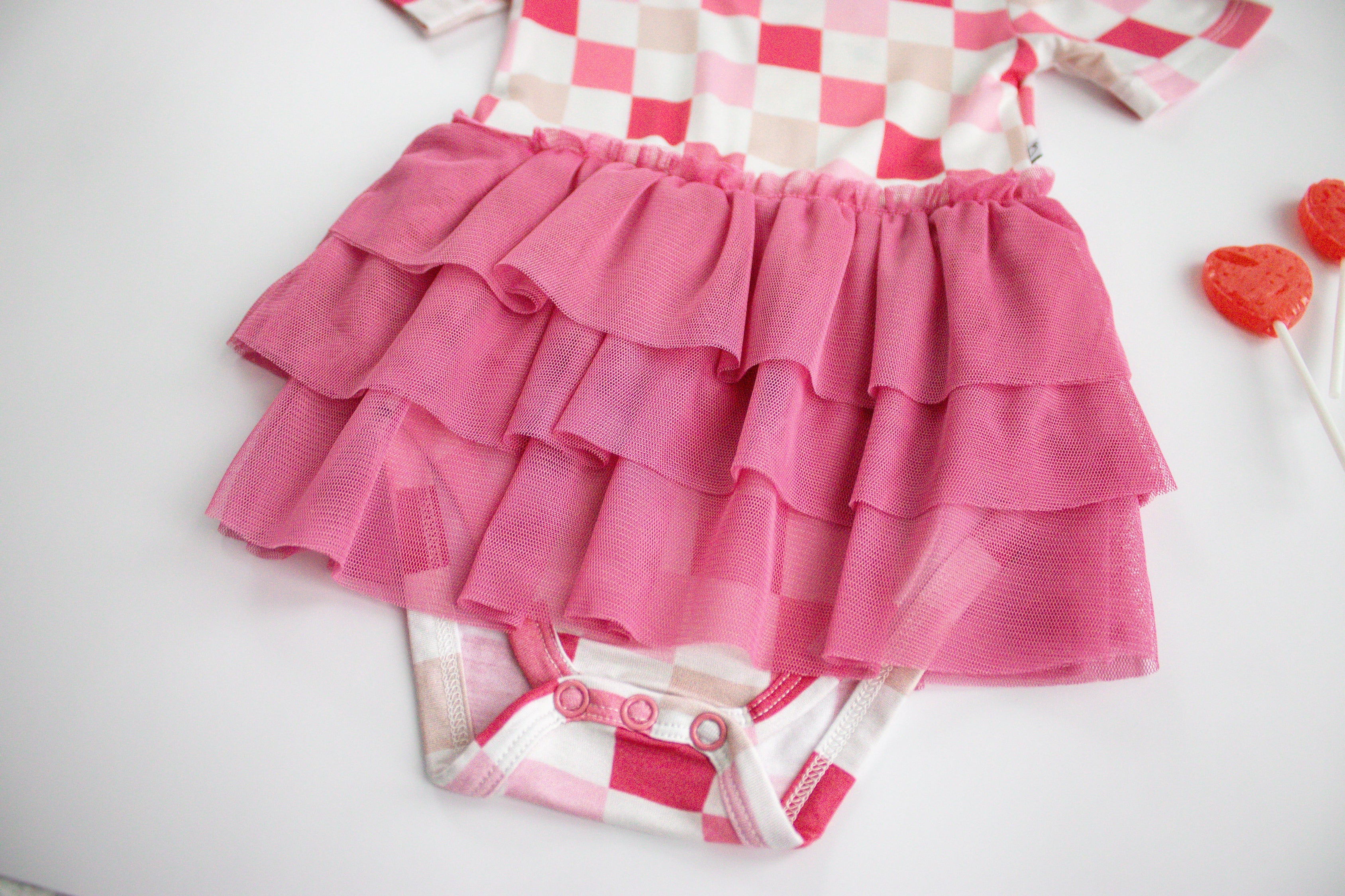 Dreamy Pink Checkers Dream Tutu Bodysuit Dress