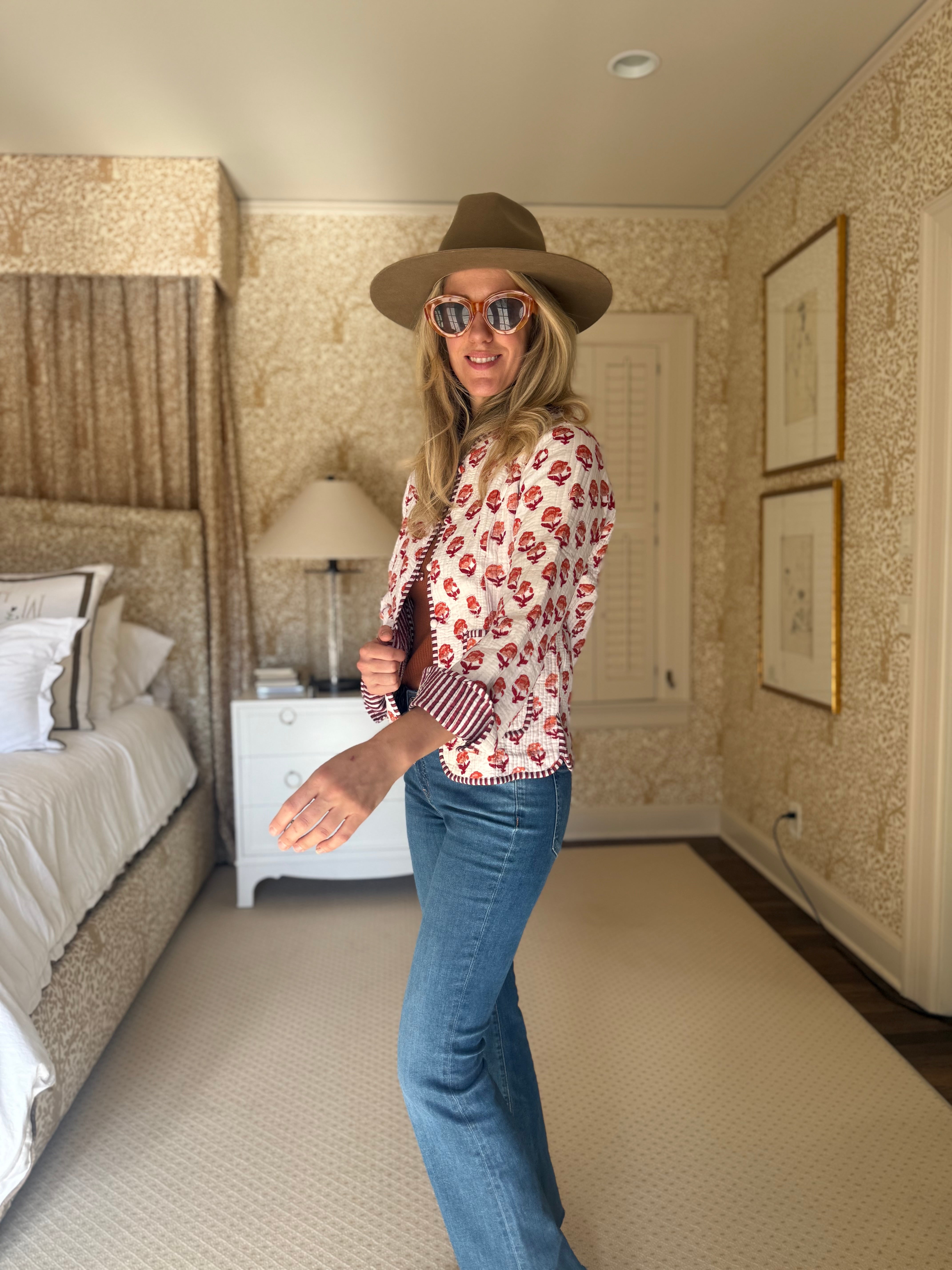 The Charlotte Jacket In Red And Orange Posy