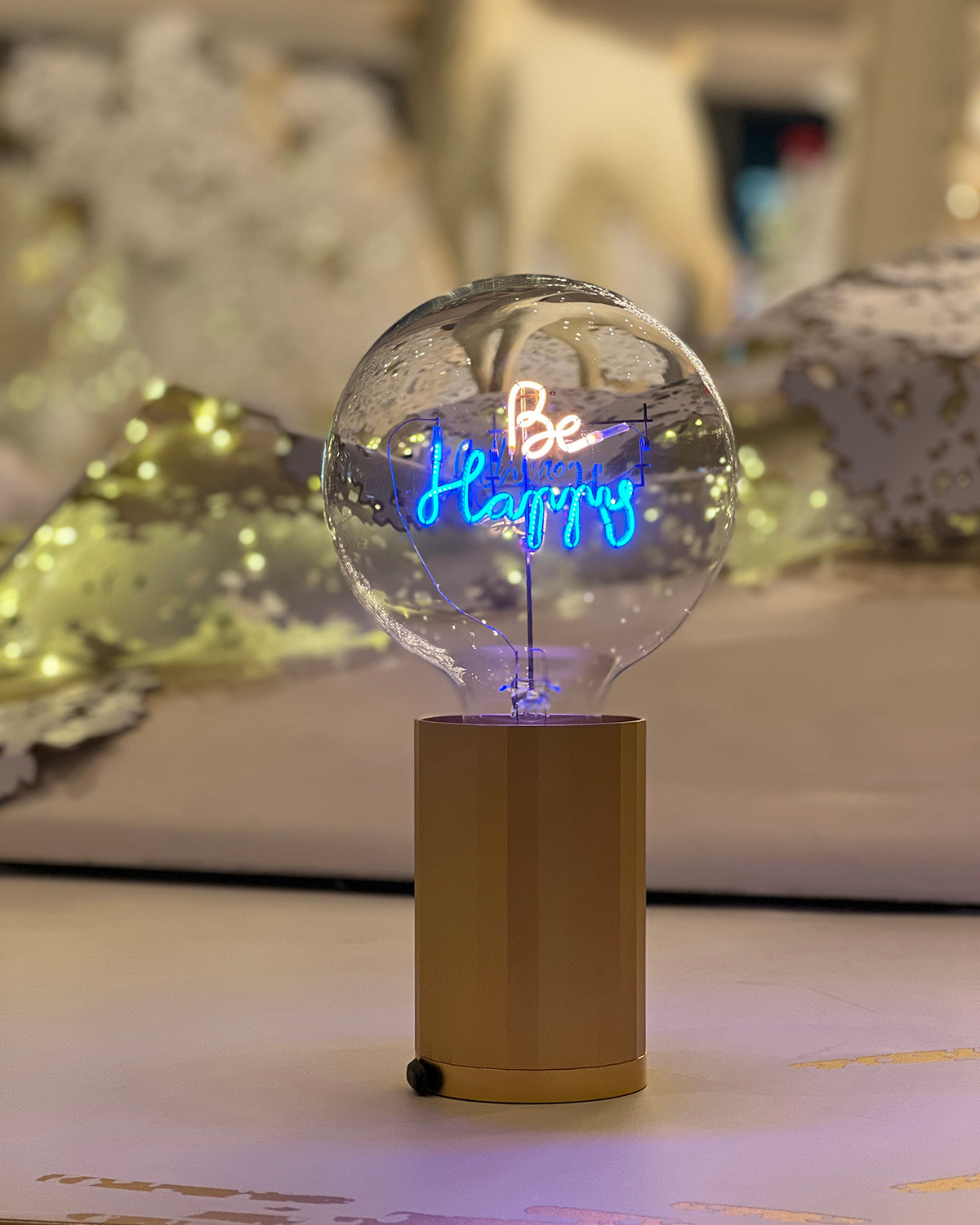 Mitb Bulb Be Happy Amber/ Blue  With Base Table Lamp Portable