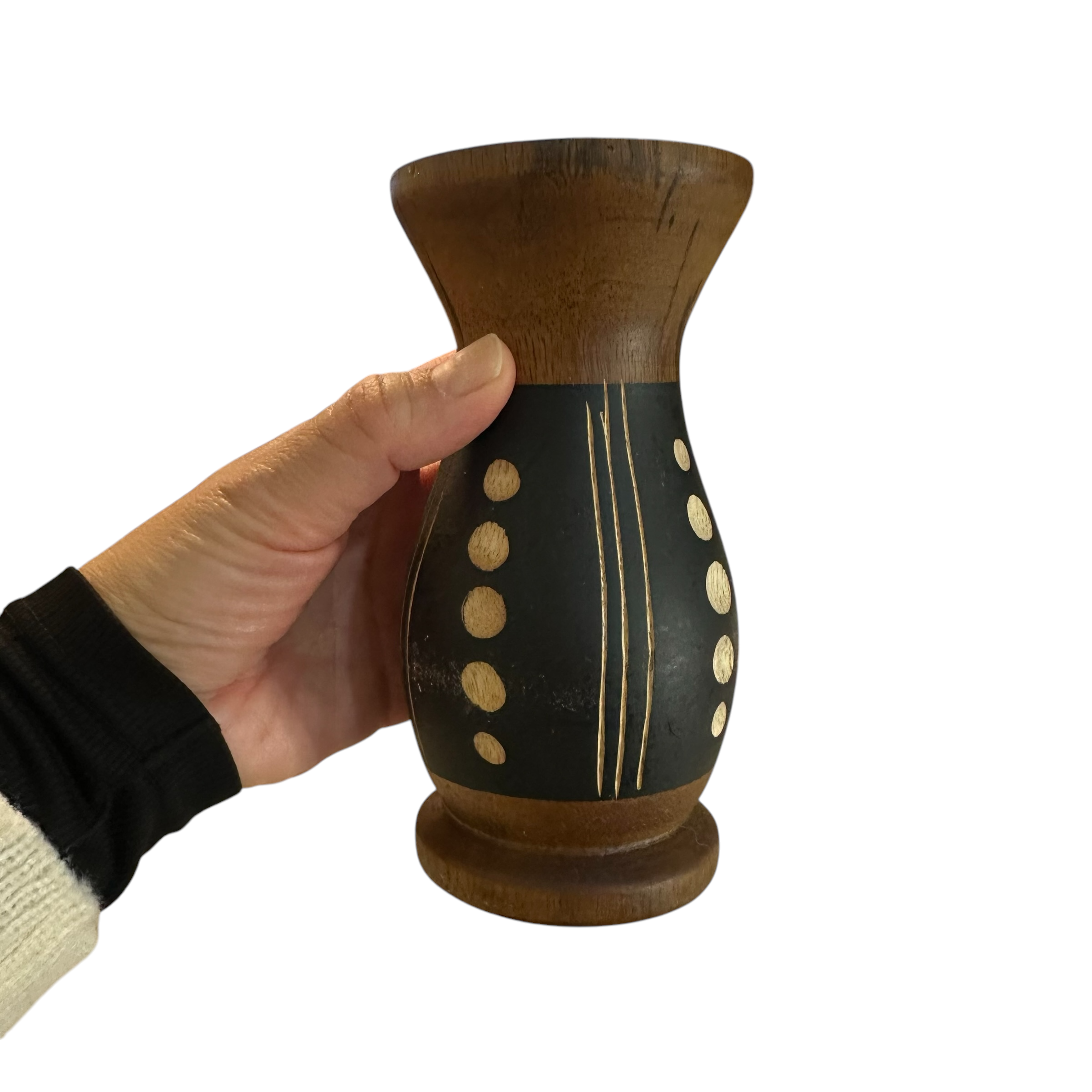Handcrafted Mango Wood Vase Dots Style
