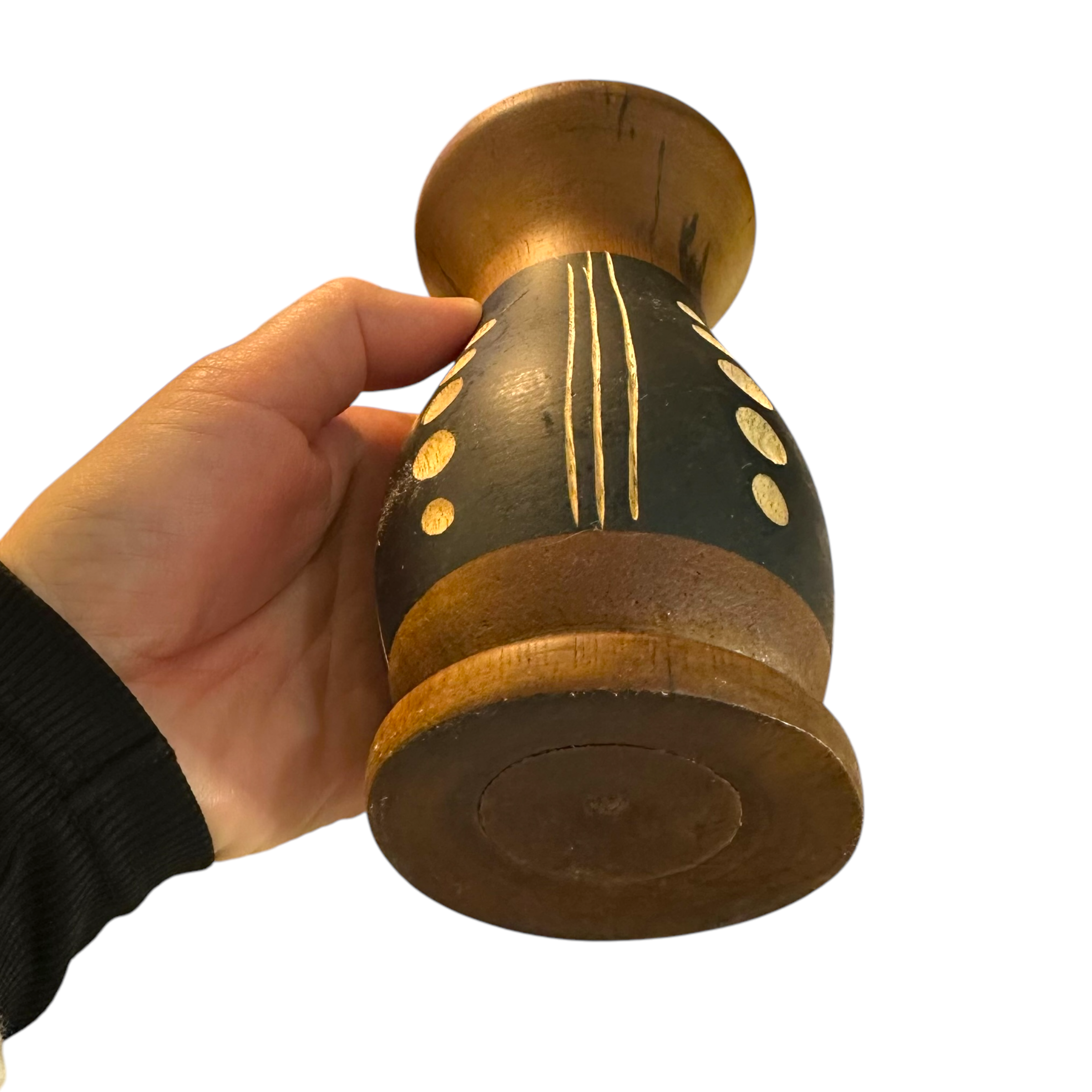 Handcrafted Mango Wood Vase Dots Style