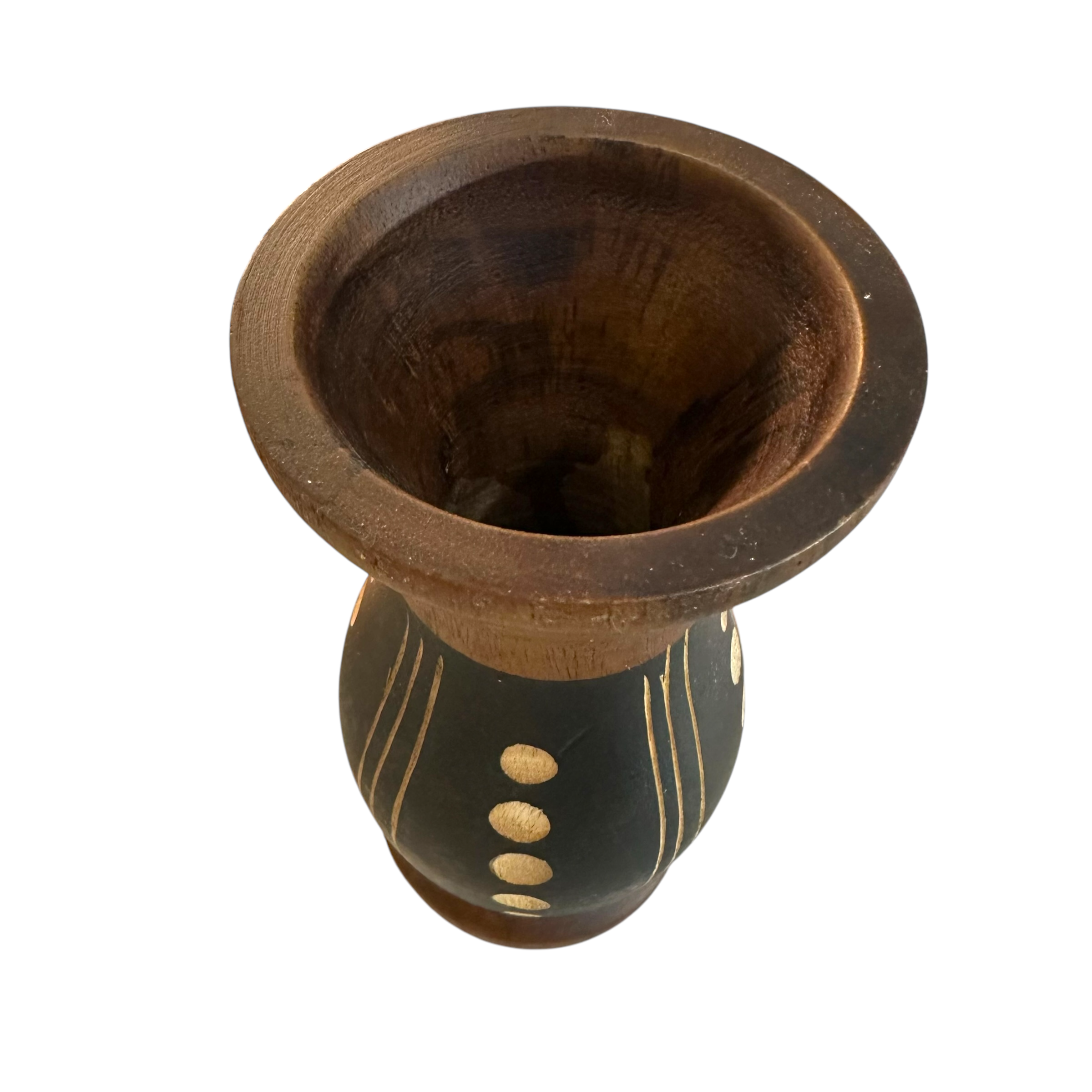 Handcrafted Mango Wood Vase Dots Style