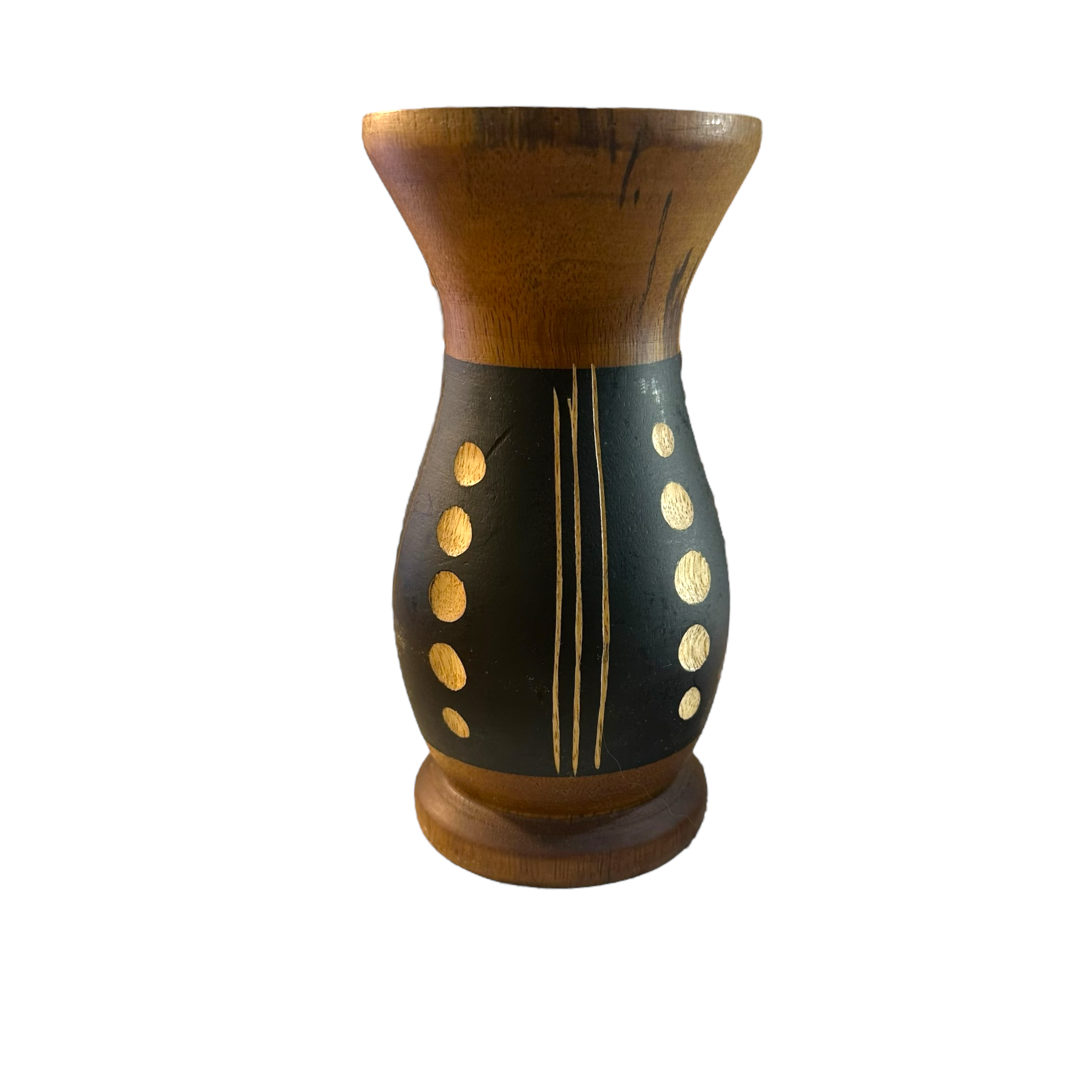 Handcrafted Mango Wood Vase Dots Style