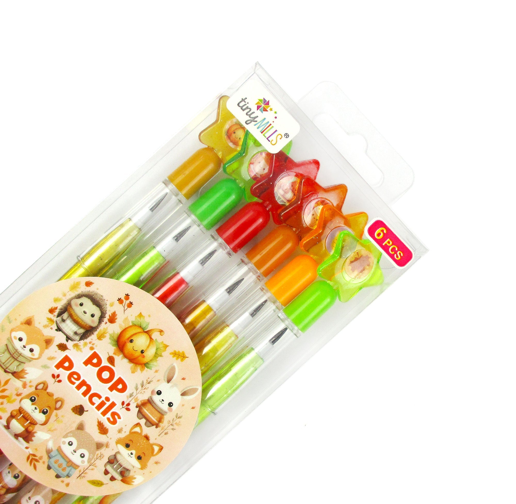 Cozy Autumn Animals Stackable Multi Point Pencils - Set Of 6