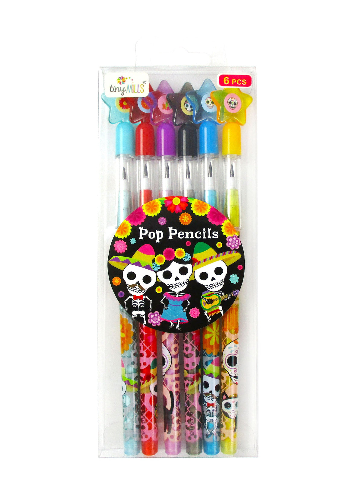 Day Of The Dead Stackable Multi Point Pencils - Set Of 6