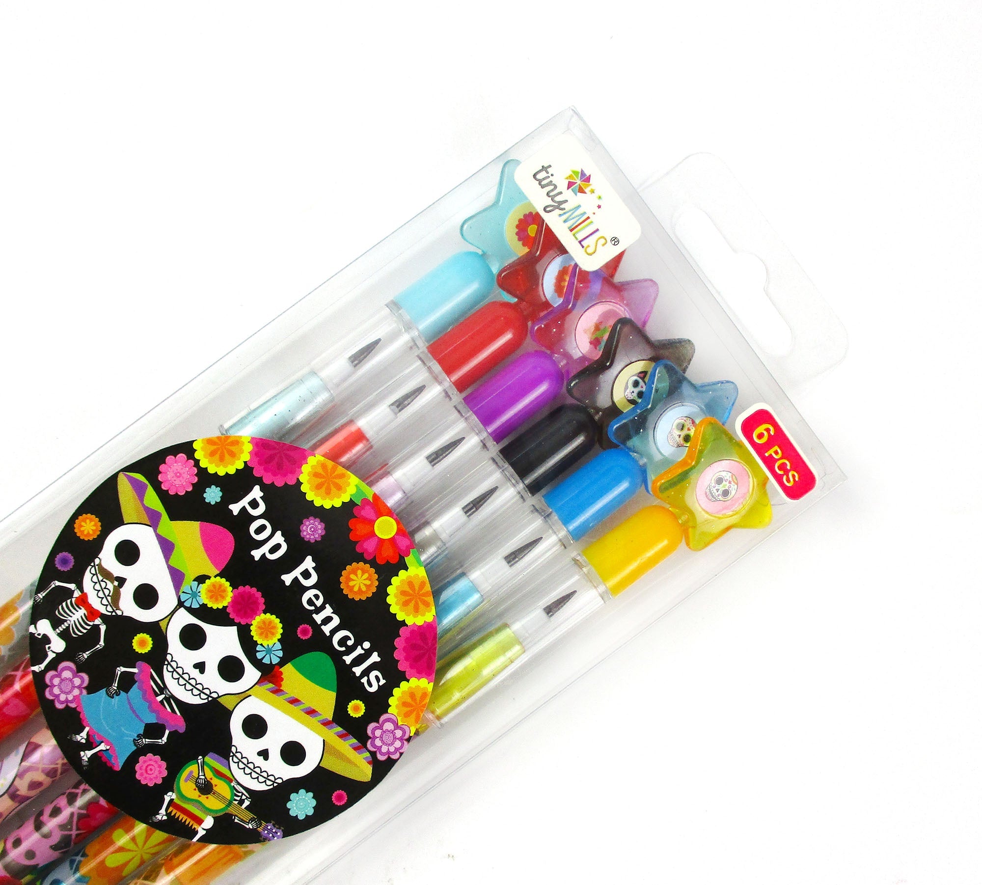 Day Of The Dead Stackable Multi Point Pencils - Set Of 6