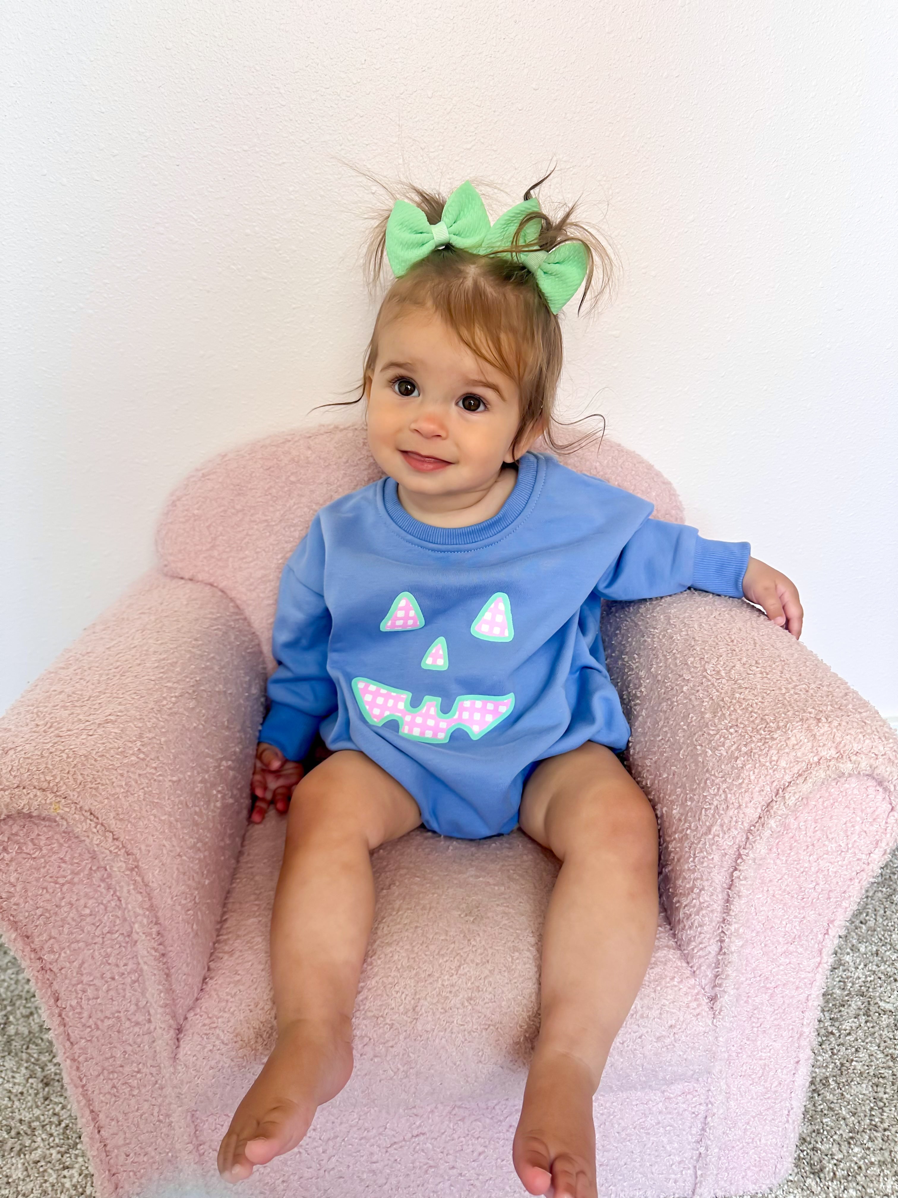 Pastel Gingham Jack-o-lantern Crewneck Sweatshirt Or Romper