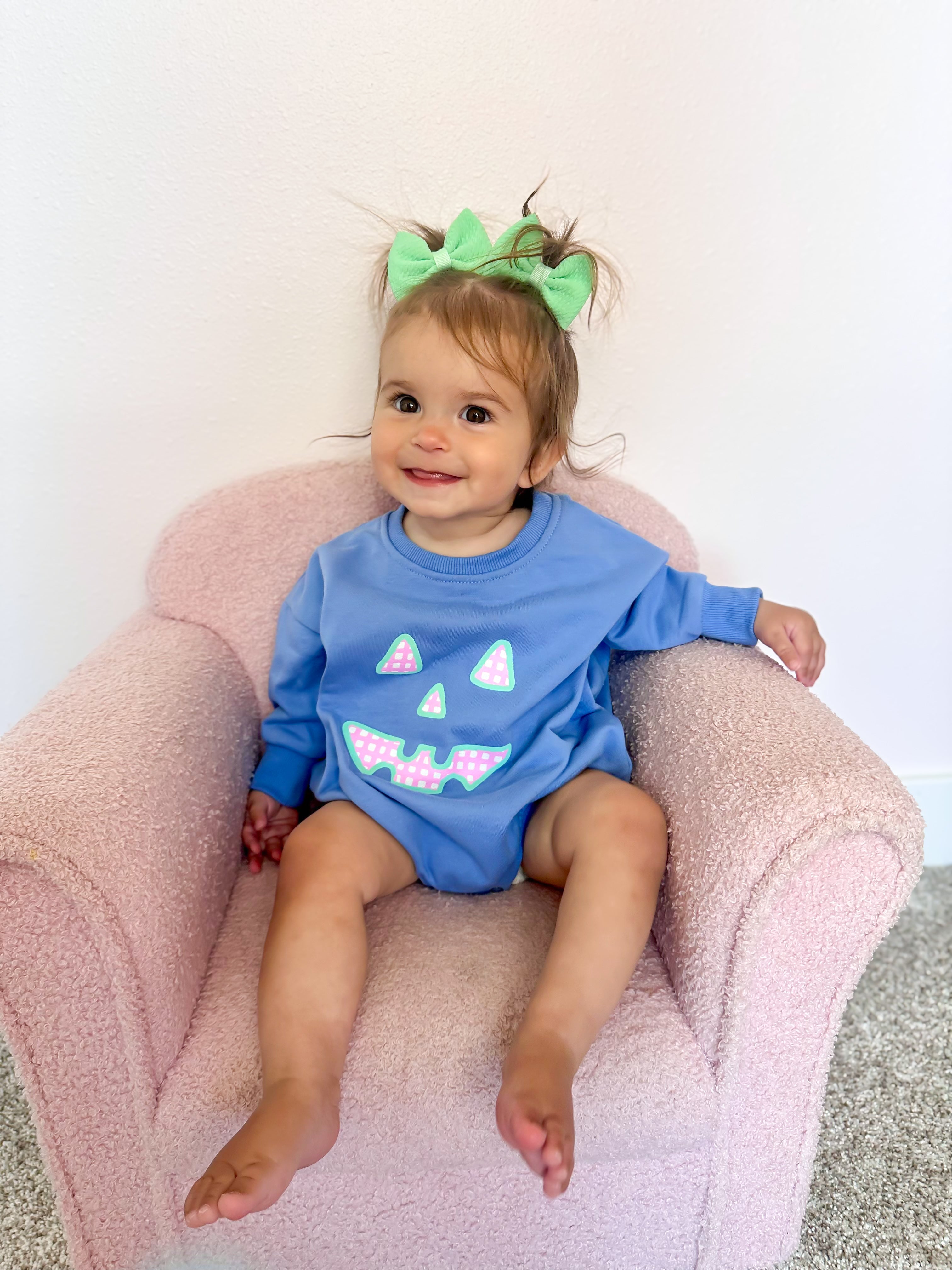 Pastel Gingham Jack-o-lantern Crewneck Sweatshirt Or Romper