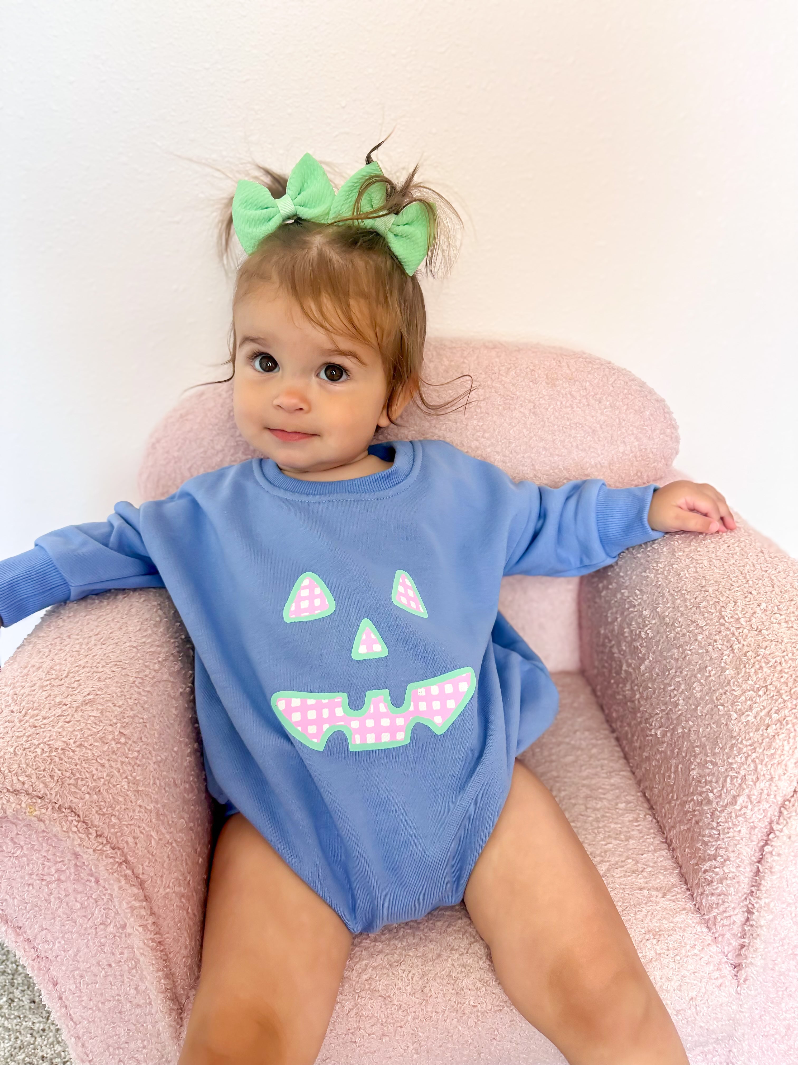 Pastel Gingham Jack-o-lantern Crewneck Sweatshirt Or Romper