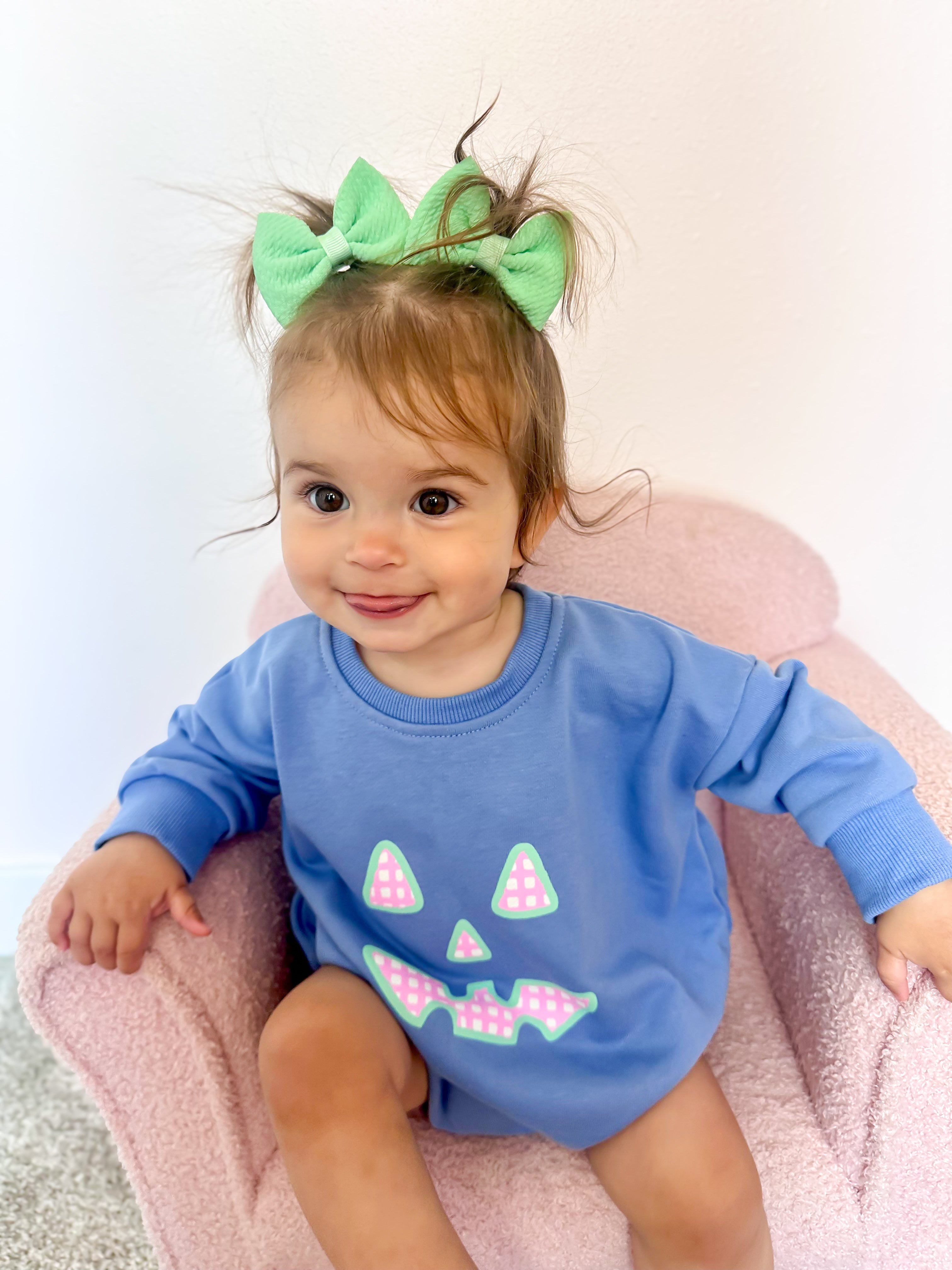 Pastel Gingham Jack-o-lantern Crewneck Sweatshirt Or Romper