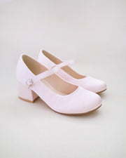 Girls Satin Mary Jane Block Heel