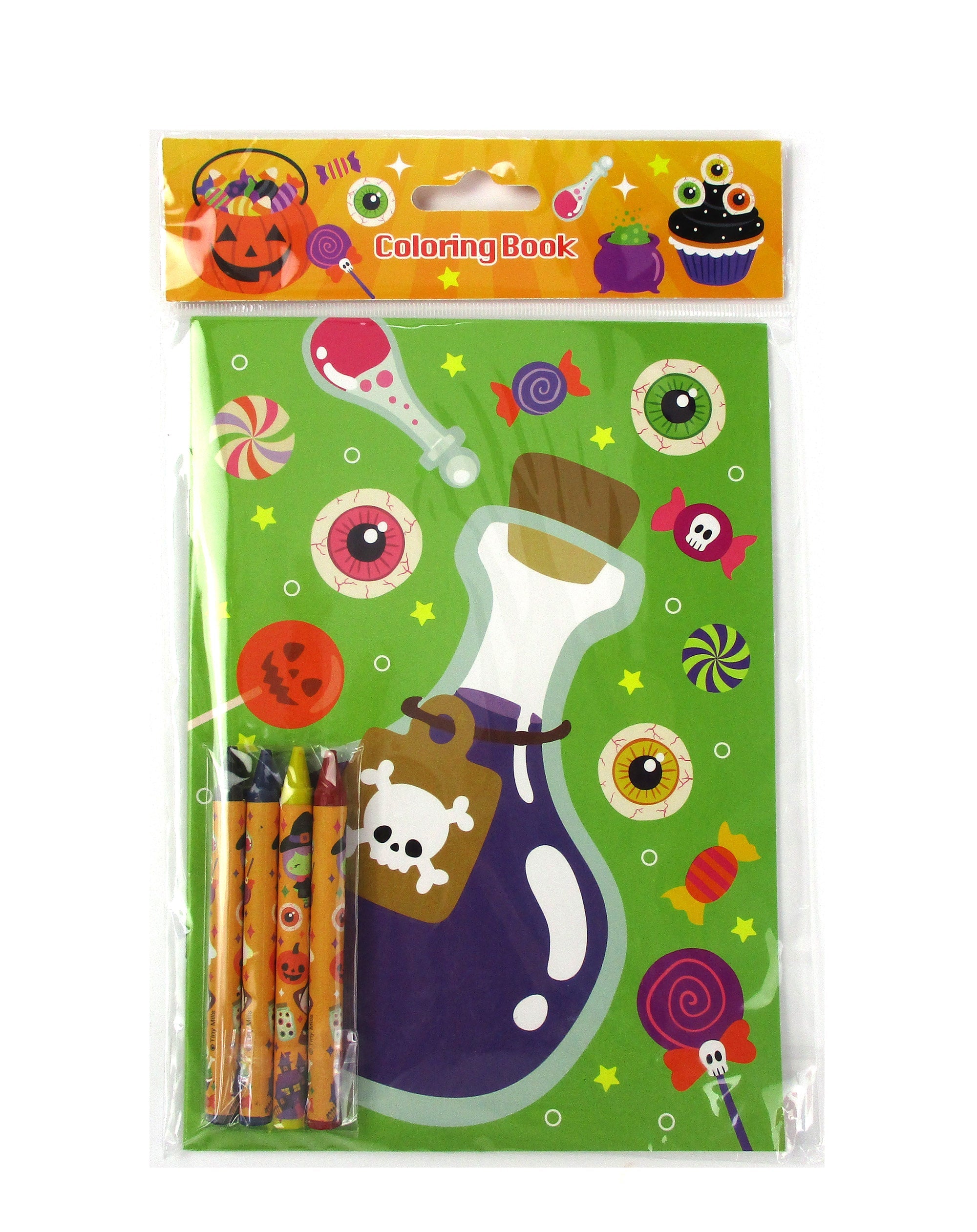 New Spooky Halloween Coloring Books With Crayons Party Favors - Set Of 6 Or 12