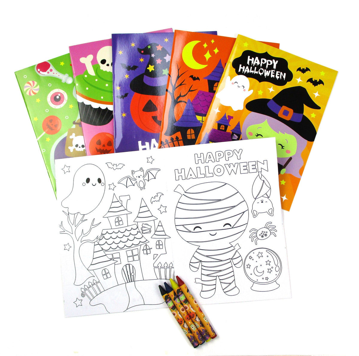 New Spooky Halloween Coloring Books With Crayons Party Favors - Set Of 6 Or 12