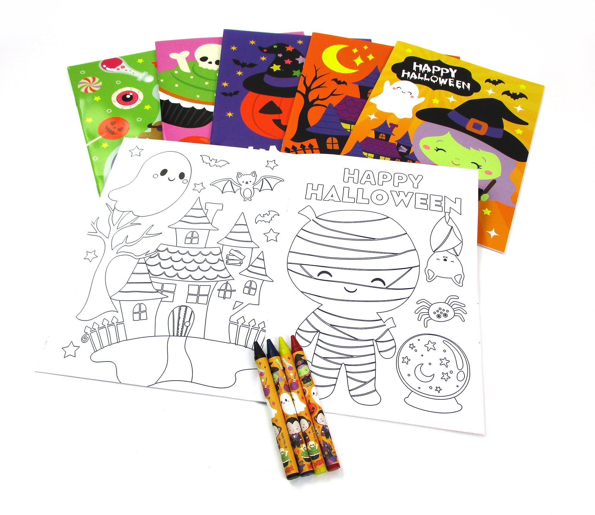 New Spooky Halloween Coloring Books With Crayons Party Favors - Set Of 6 Or 12