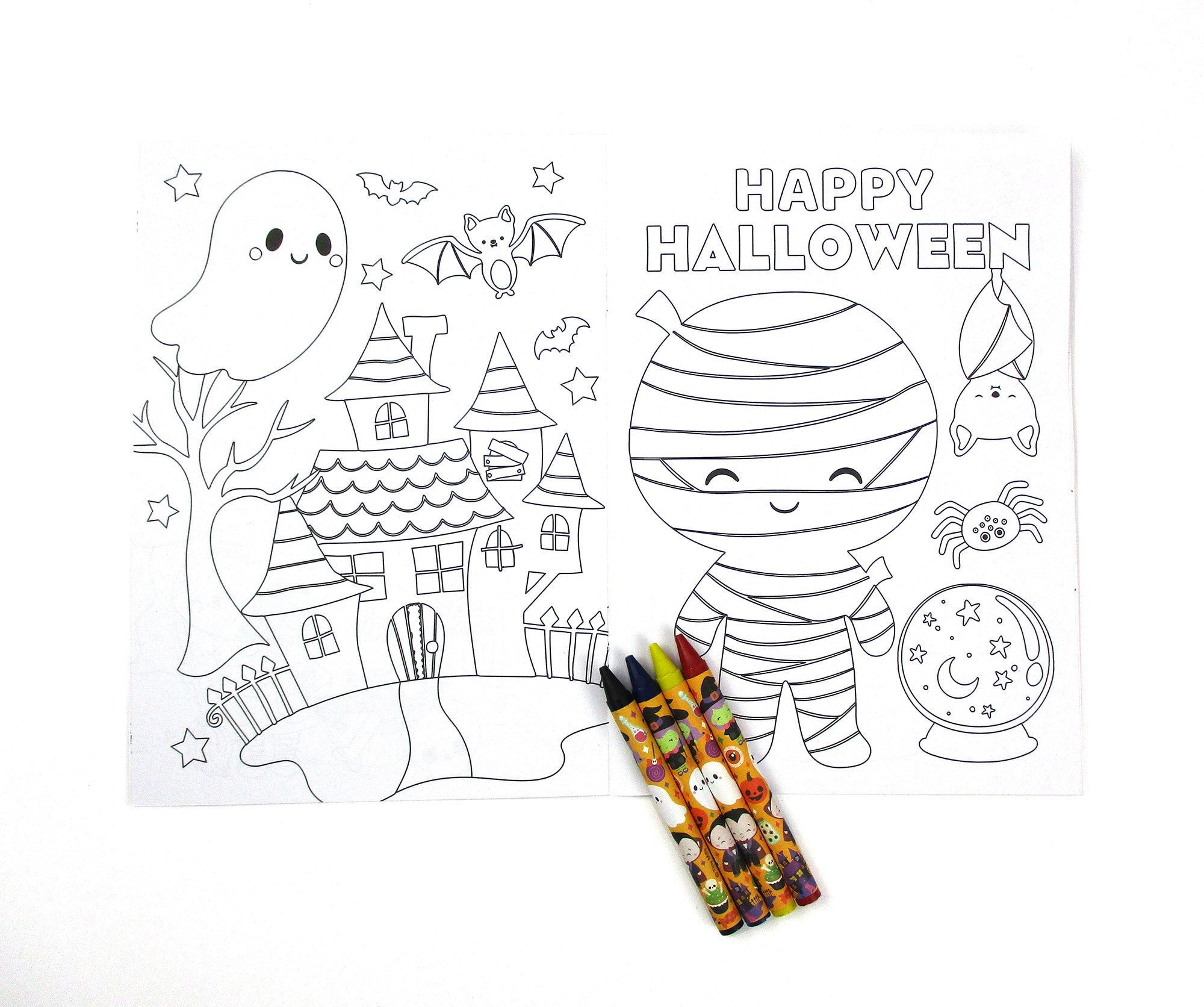 New Spooky Halloween Coloring Books With Crayons Party Favors - Set Of 6 Or 12