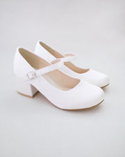 Girls Satin Mary Jane Block Heel