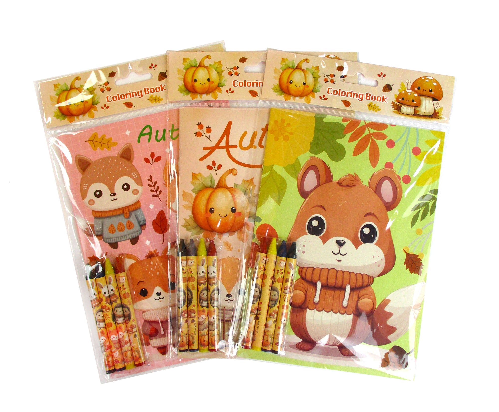 Cozy Autumn Animals Coloring Books With Crayons Party Favors - Set Of 6 Or 12