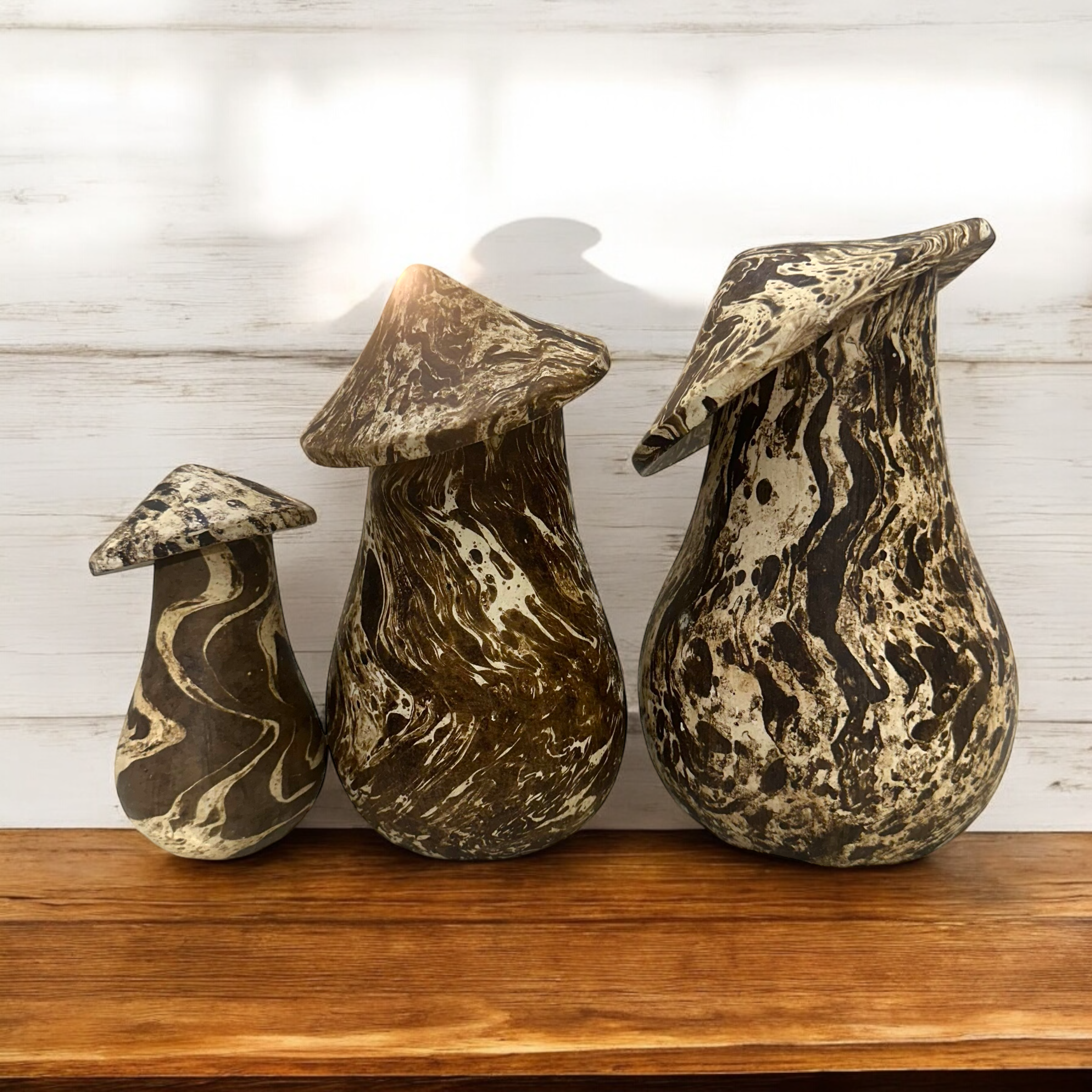 Mystic Grove Hand-carved Wooden Mushroom Decor Set