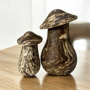 Forest Whimsy Hand-carved Wooden Mushroom Duo