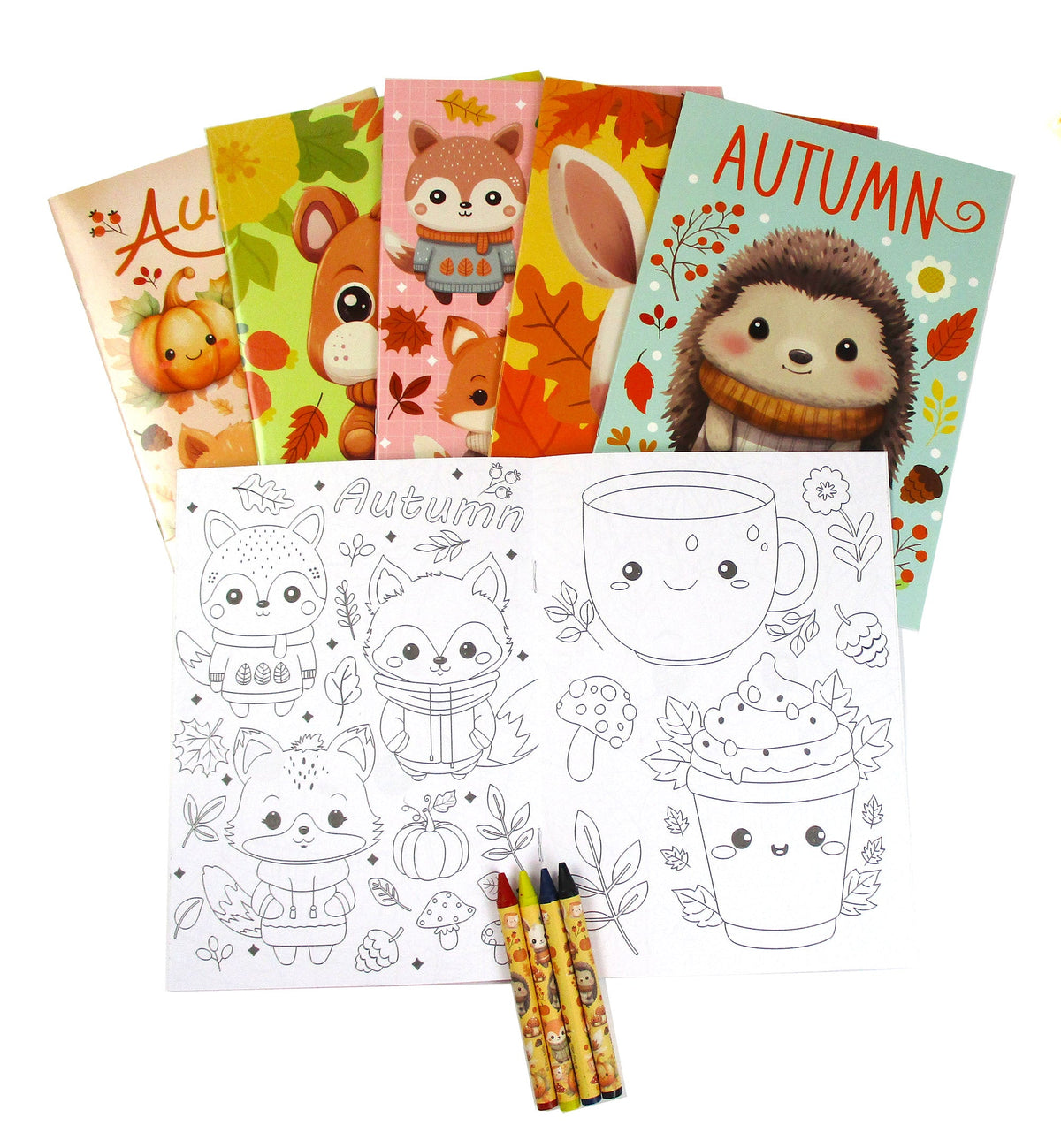 Cozy Autumn Animals Coloring Books With Crayons Party Favors - Set Of 6 Or 12