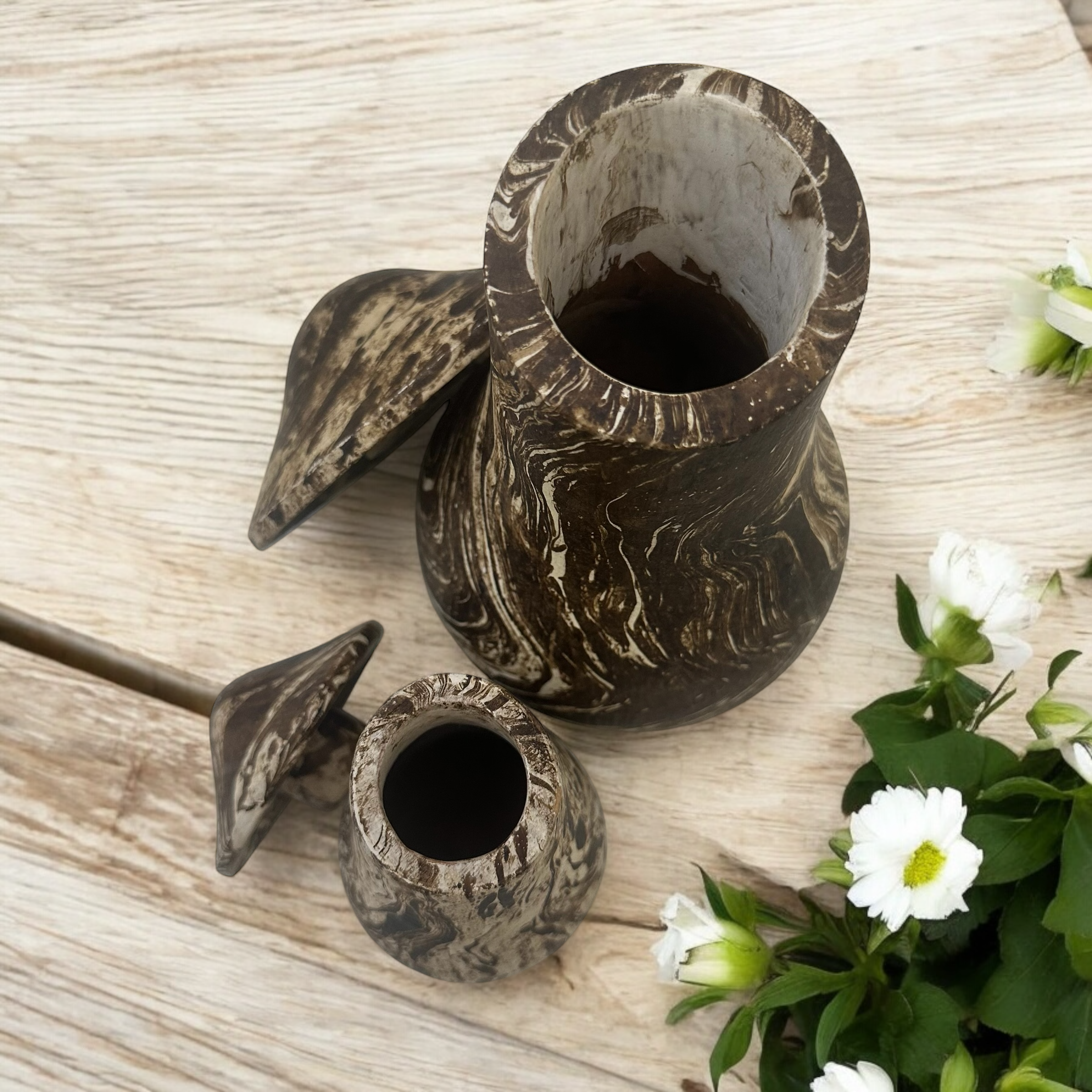 Forest Whimsy Hand-carved Wooden Mushroom Duo
