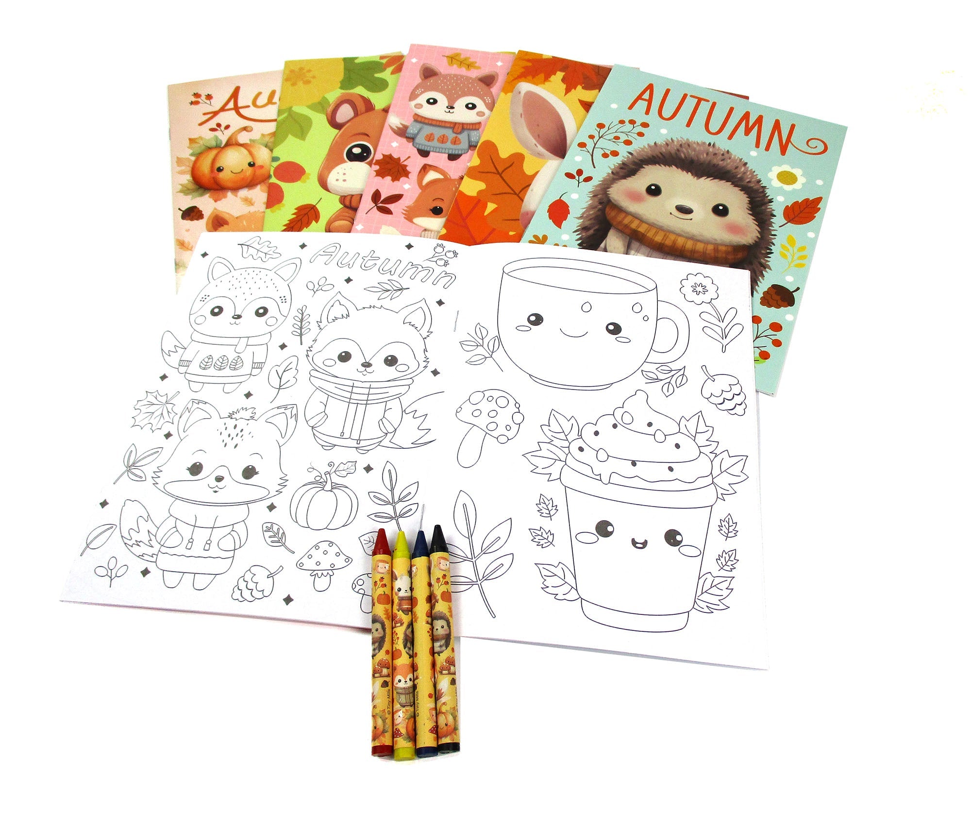 Cozy Autumn Animals Coloring Books With Crayons Party Favors - Set Of 6 Or 12
