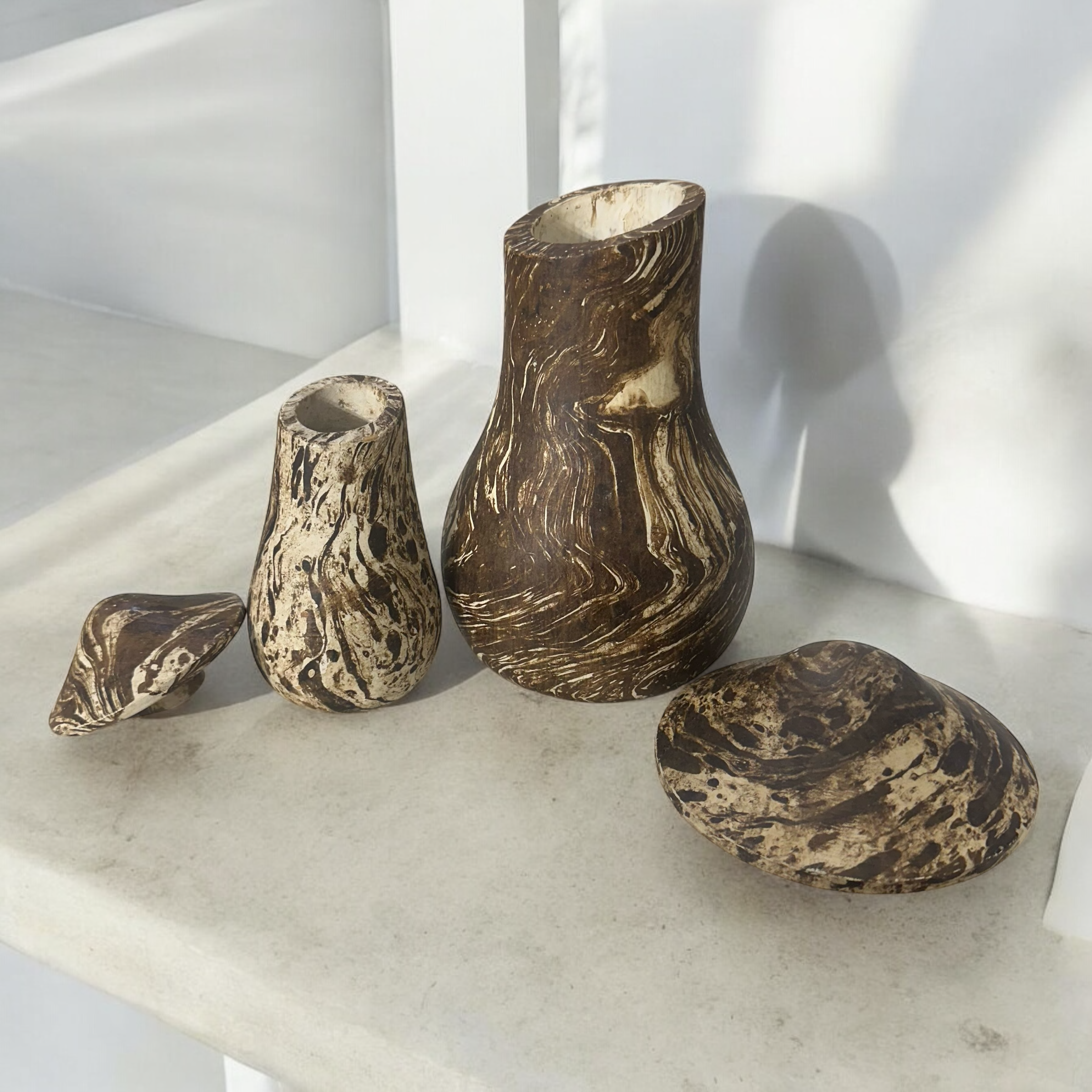 Forest Whimsy Hand-carved Wooden Mushroom Duo
