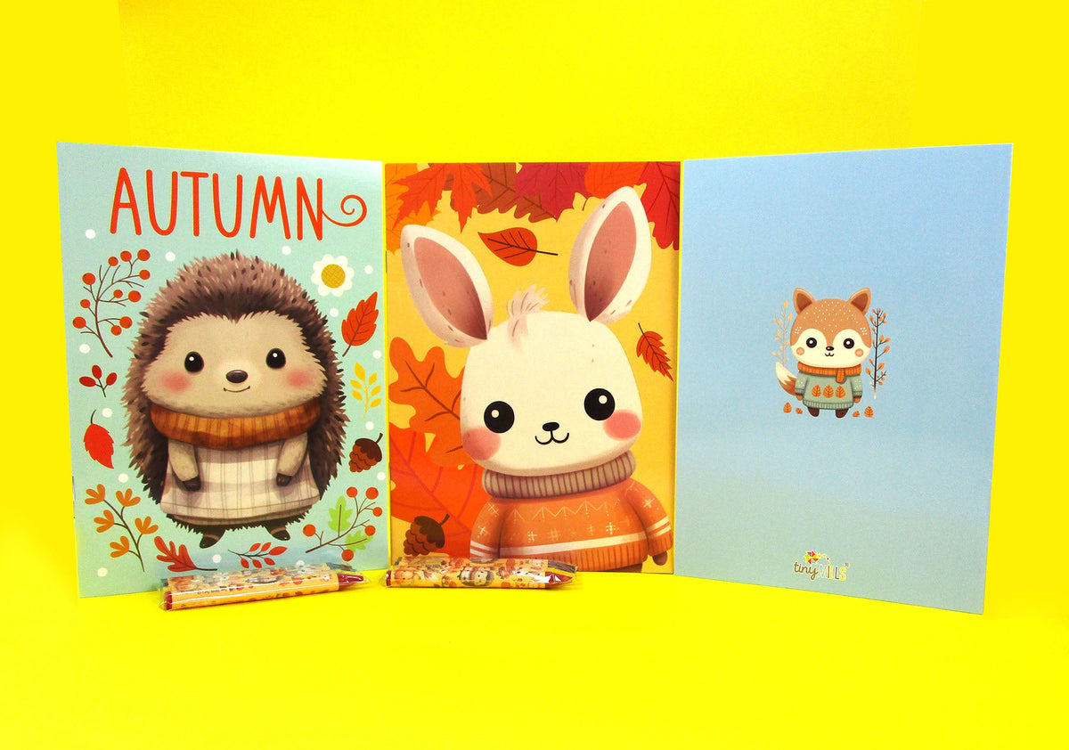 Cozy Autumn Animals Coloring Books With Crayons Party Favors - Set Of 6 Or 12
