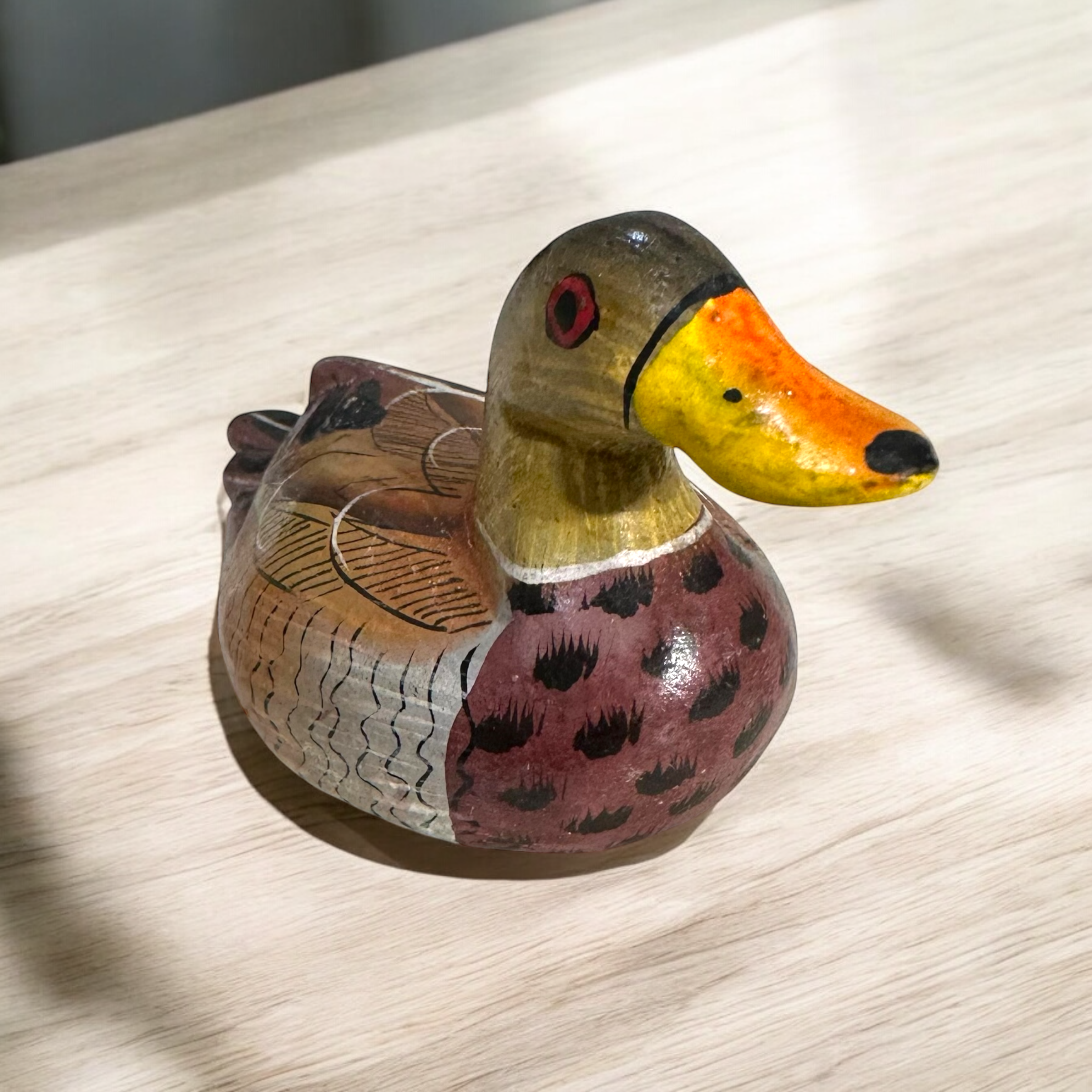Artisan Hand-painted Wooden Duck