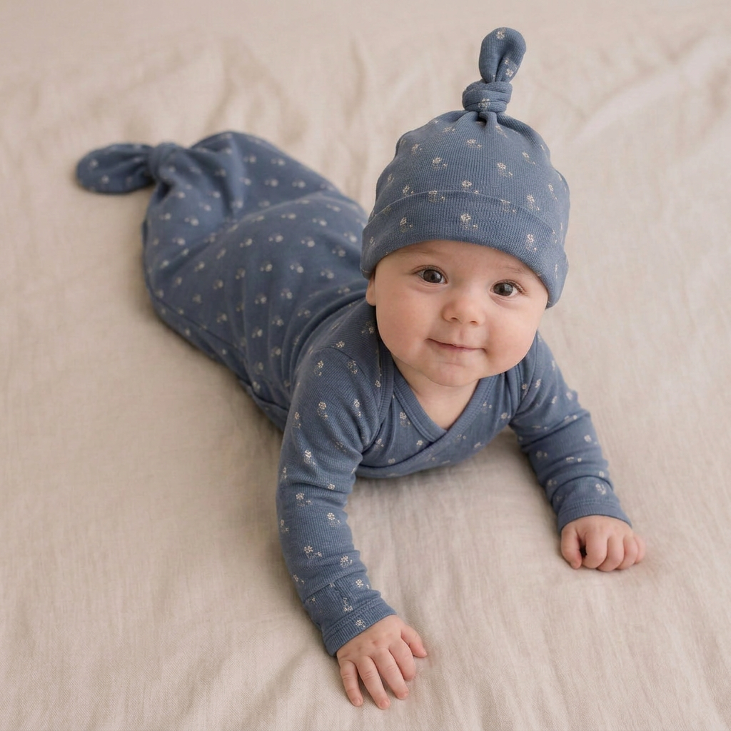 Organic Knotted Baby Gown - Indigo Blossom