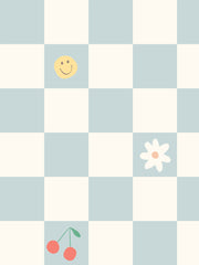 'icons Check' Wallpaper By Meri Meri - Vintage Blue