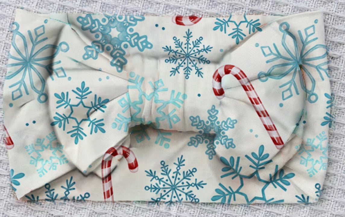 My First Candy Cane Hair Bow In Blue & Peach
