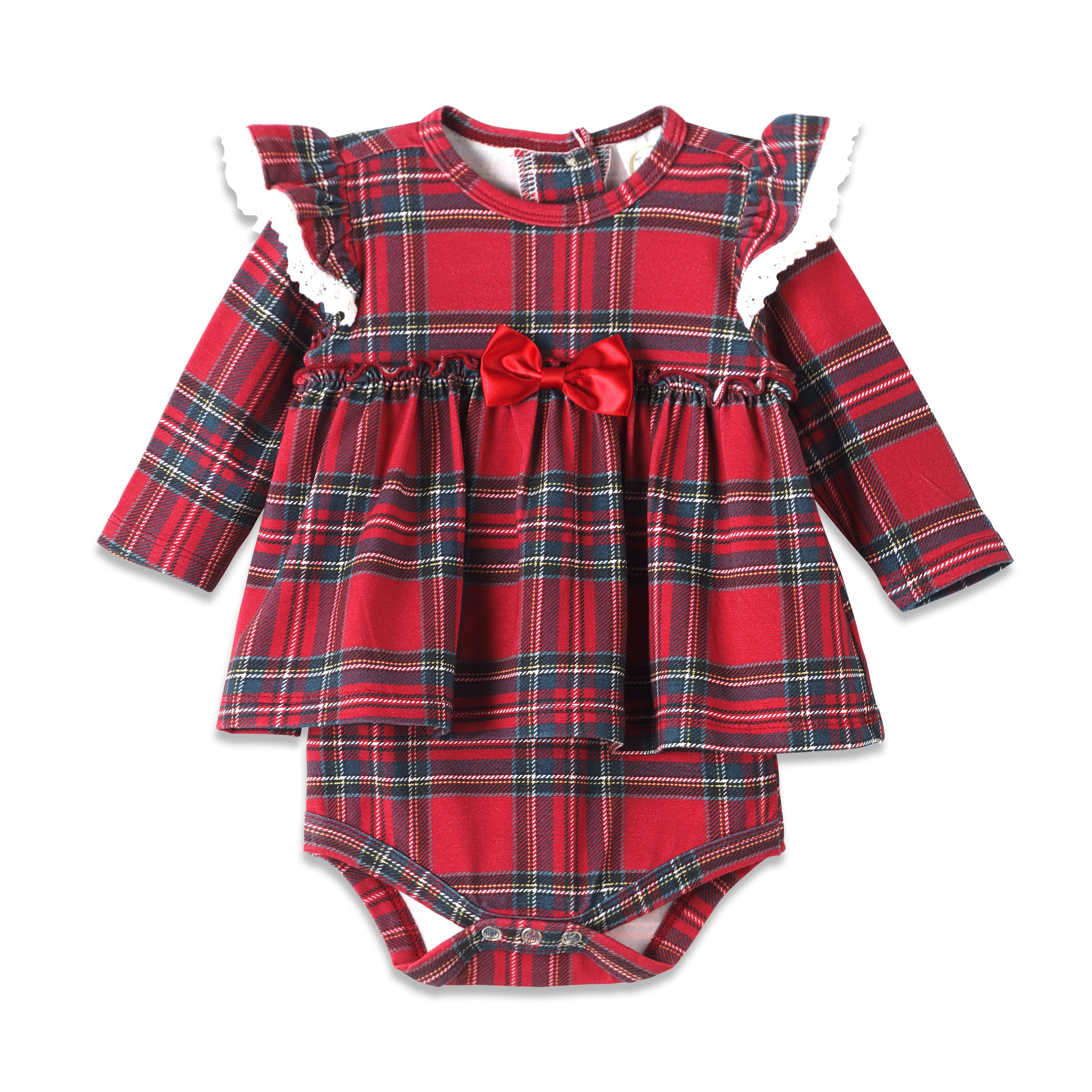 Christmas Bamboo Baby Skirted Bodysuit – Red Holiday Tartan Plaid
