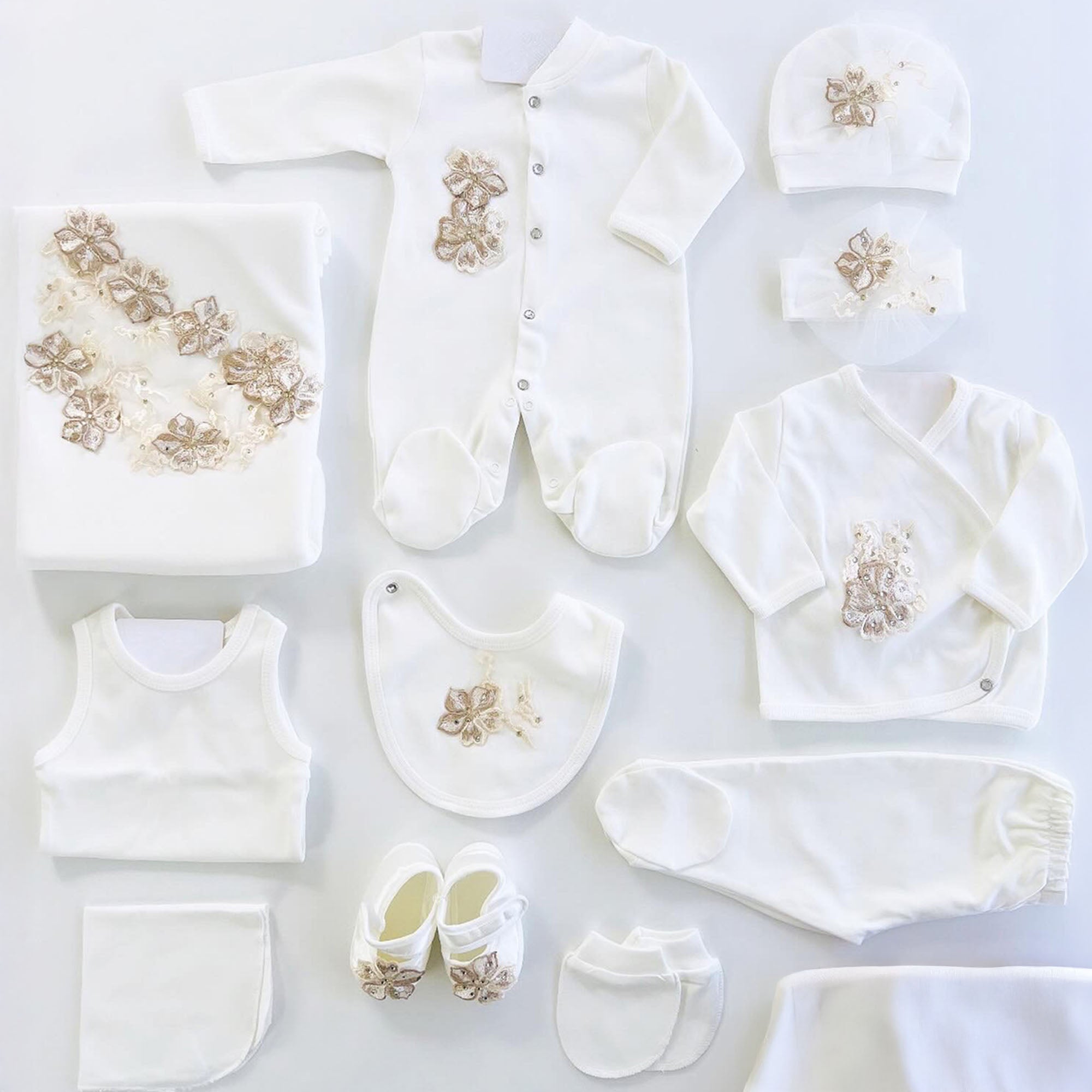 Ines Newborn Girl Gold Coming Home Outfit Set (11 Pcs)