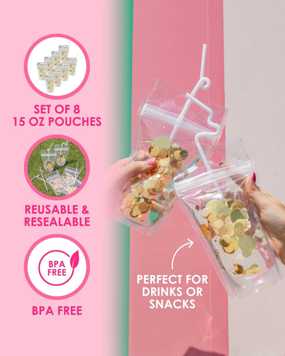 Gold Confetti Drink Pouch Set (set Of 8 Or 16)