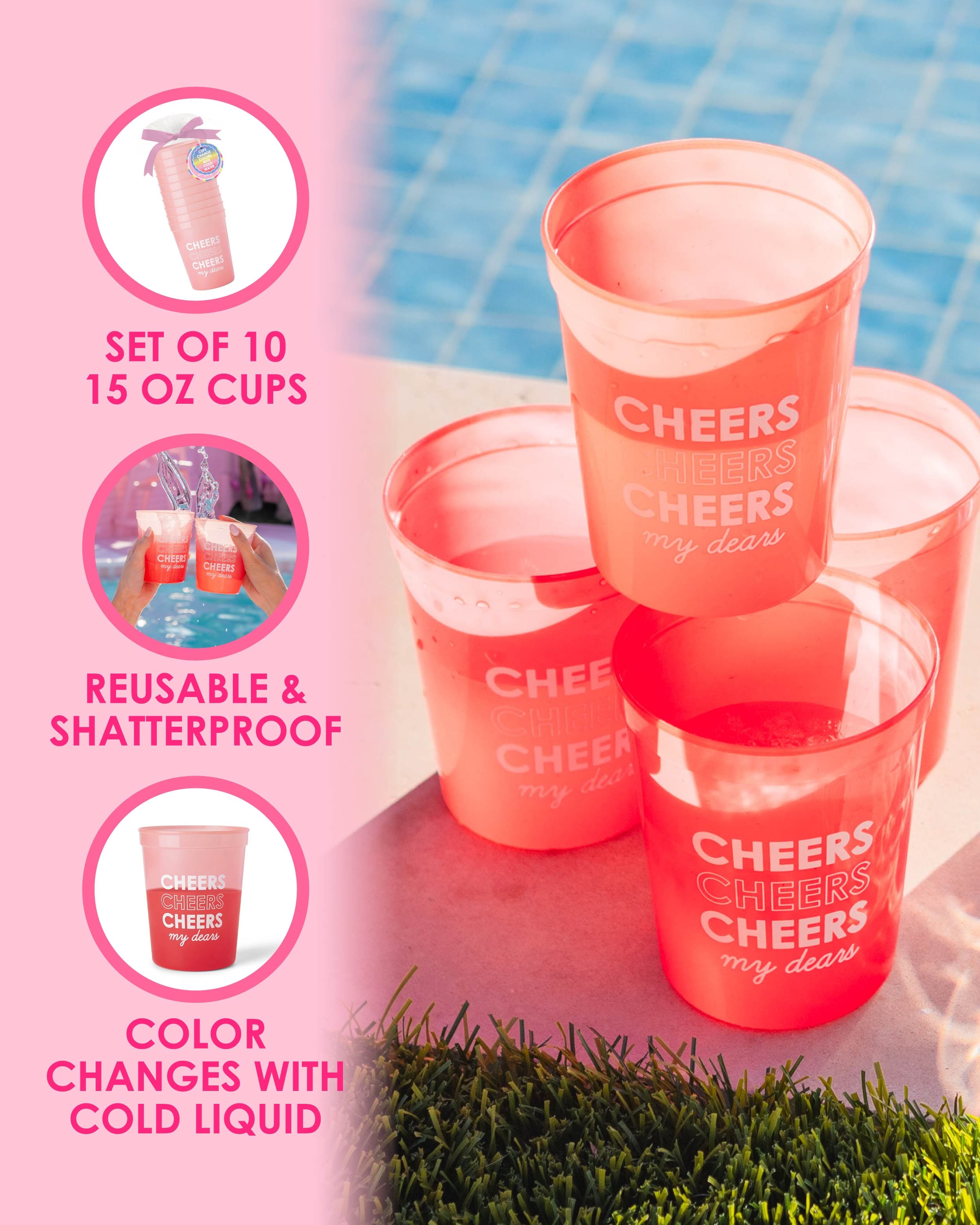 Cheers My Dears Color Changing Reusable Cups (set Of 10)