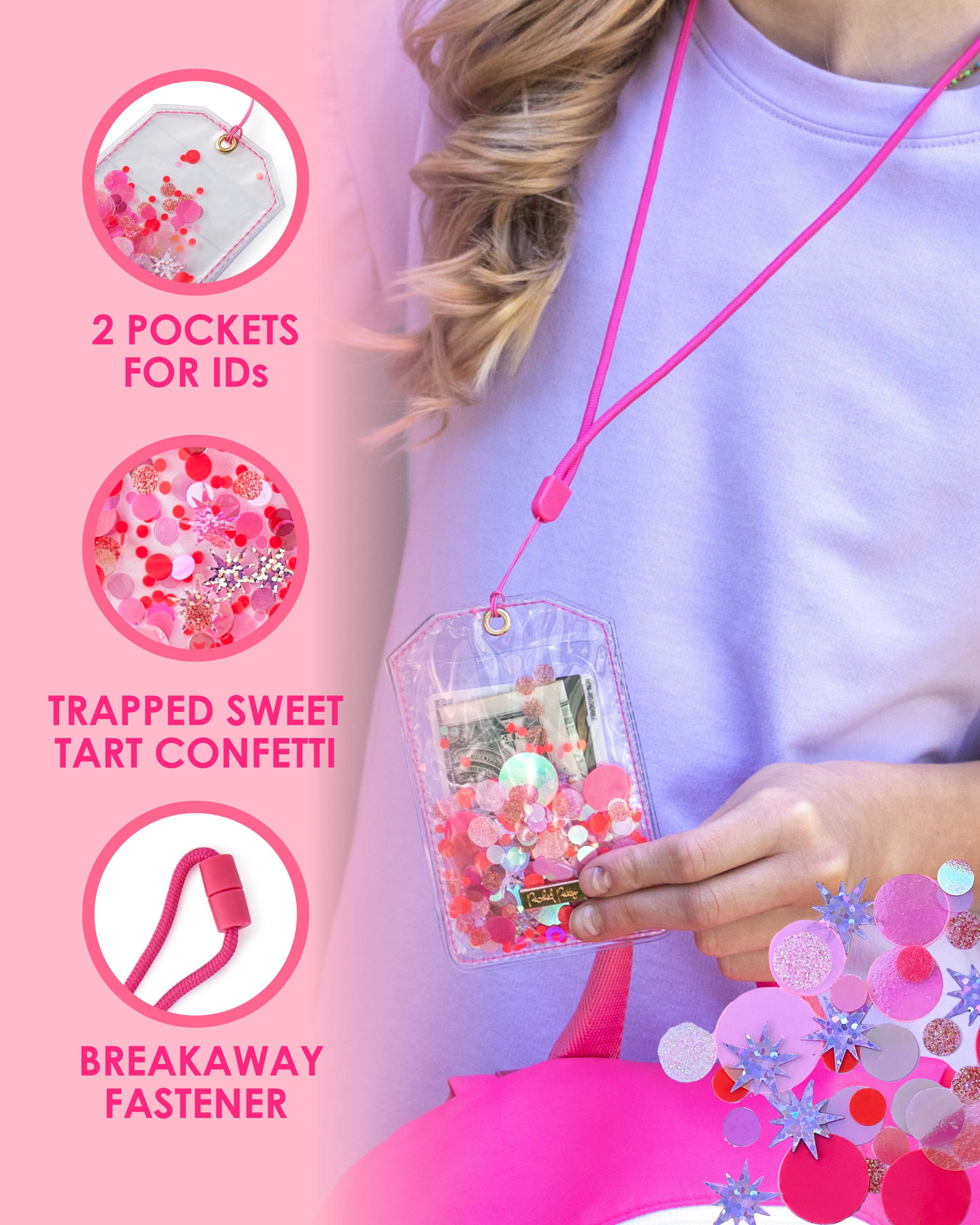 Pink Confetti Id Holder With Lanyard