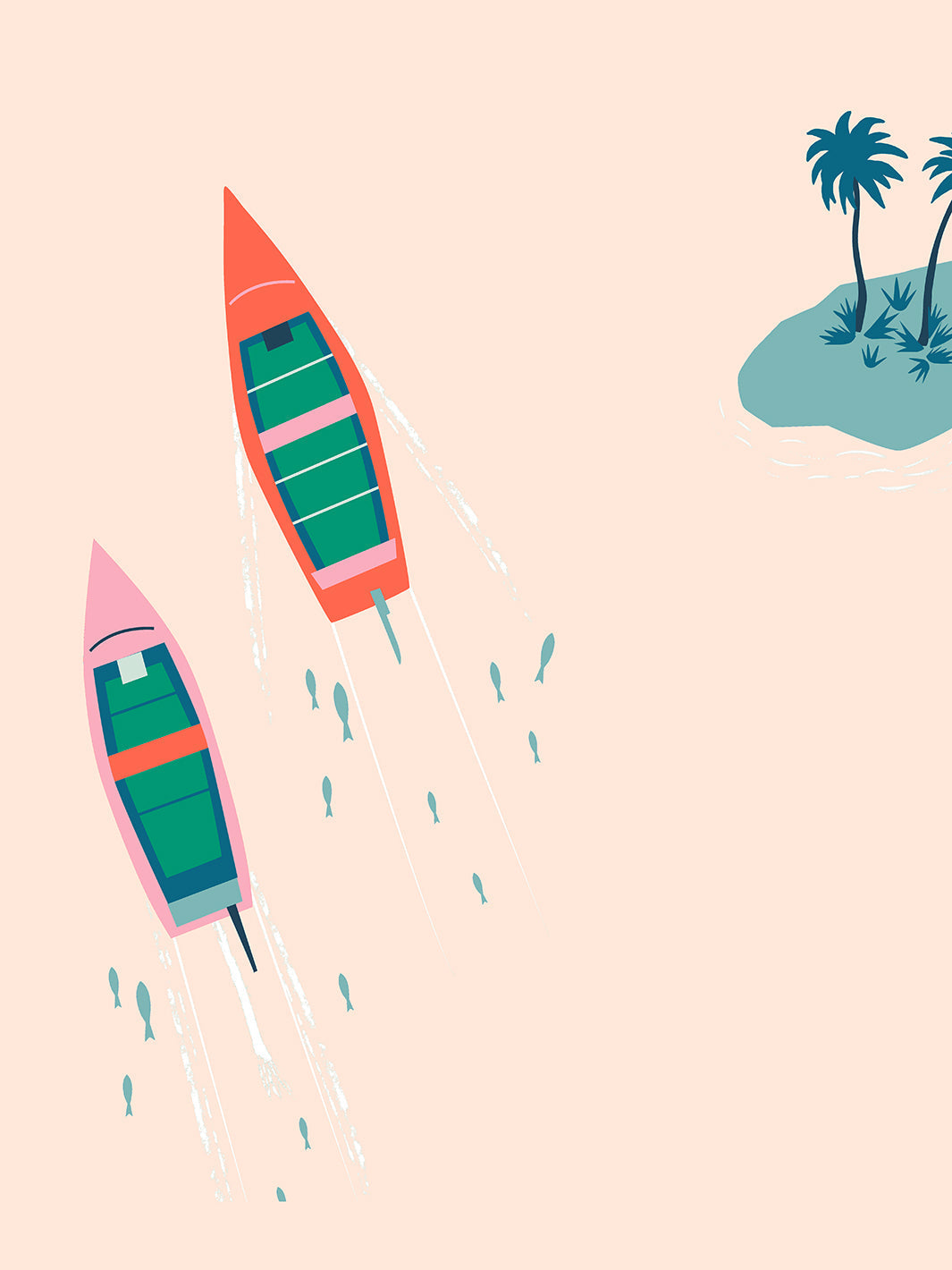 'island Boats' Wallpaper By Tea Collection - Peach