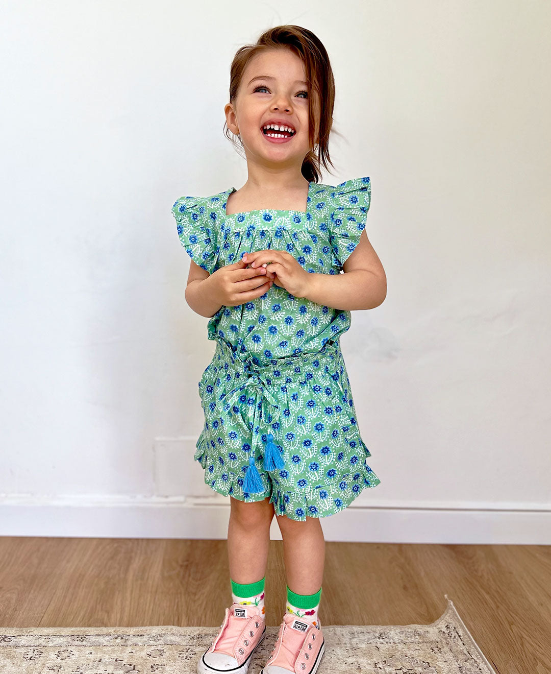 Mini O&i Issy Shorts Green And Blue Azalea