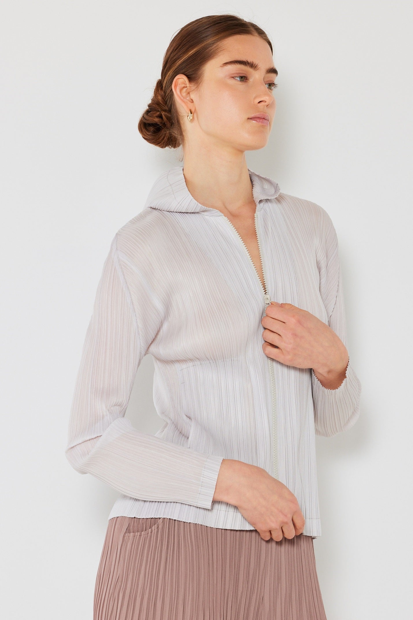 Pleated Jacket W/ Two-way Zipper - J01hd_lt. Gray