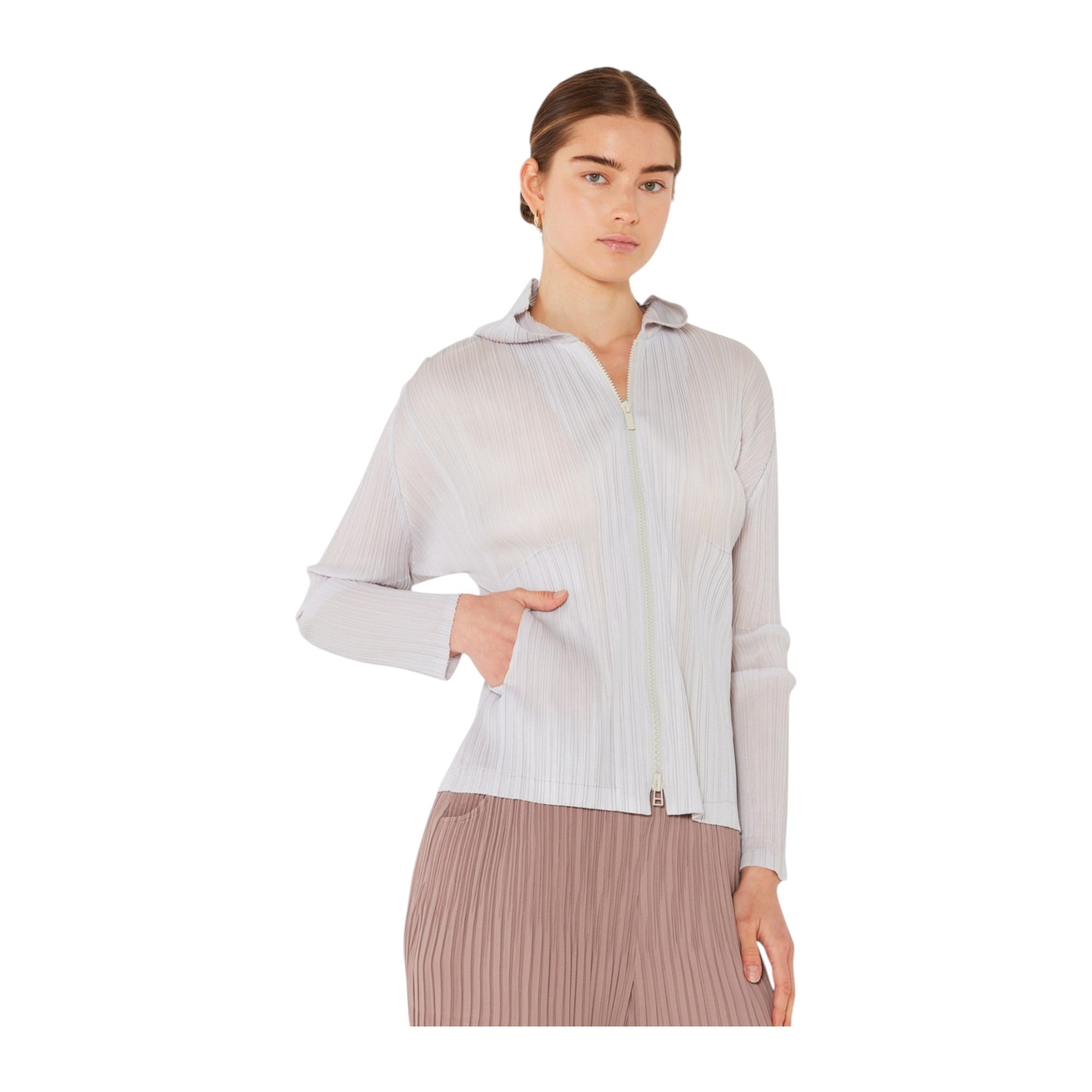 Pleated Jacket W/ Two-way Zipper - J01hd_lt. Gray