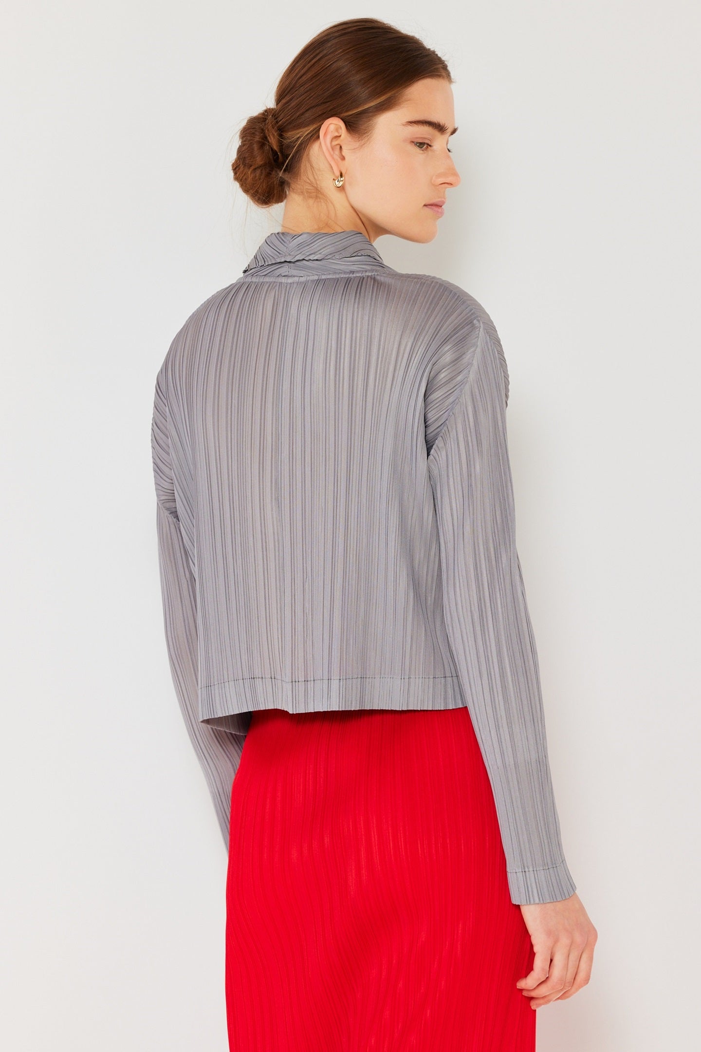 Pleated Cropped Button Up Top - J03cr_gray