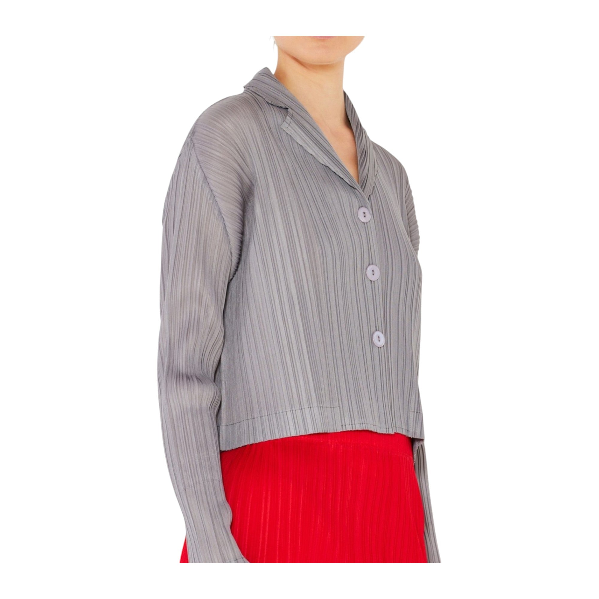 Pleated Cropped Button Up Top - J03cr_gray