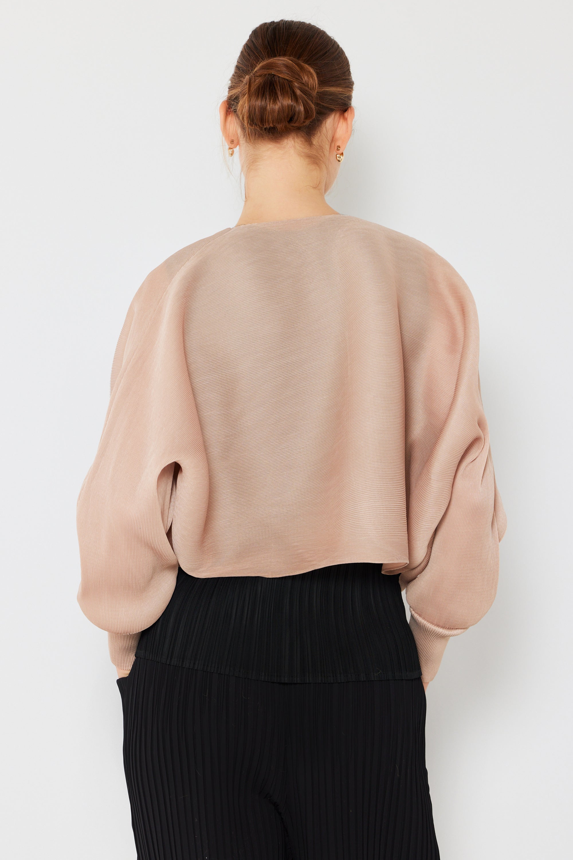 Pleated Puff Sleeve Bolero Jacket - J04sr_beige