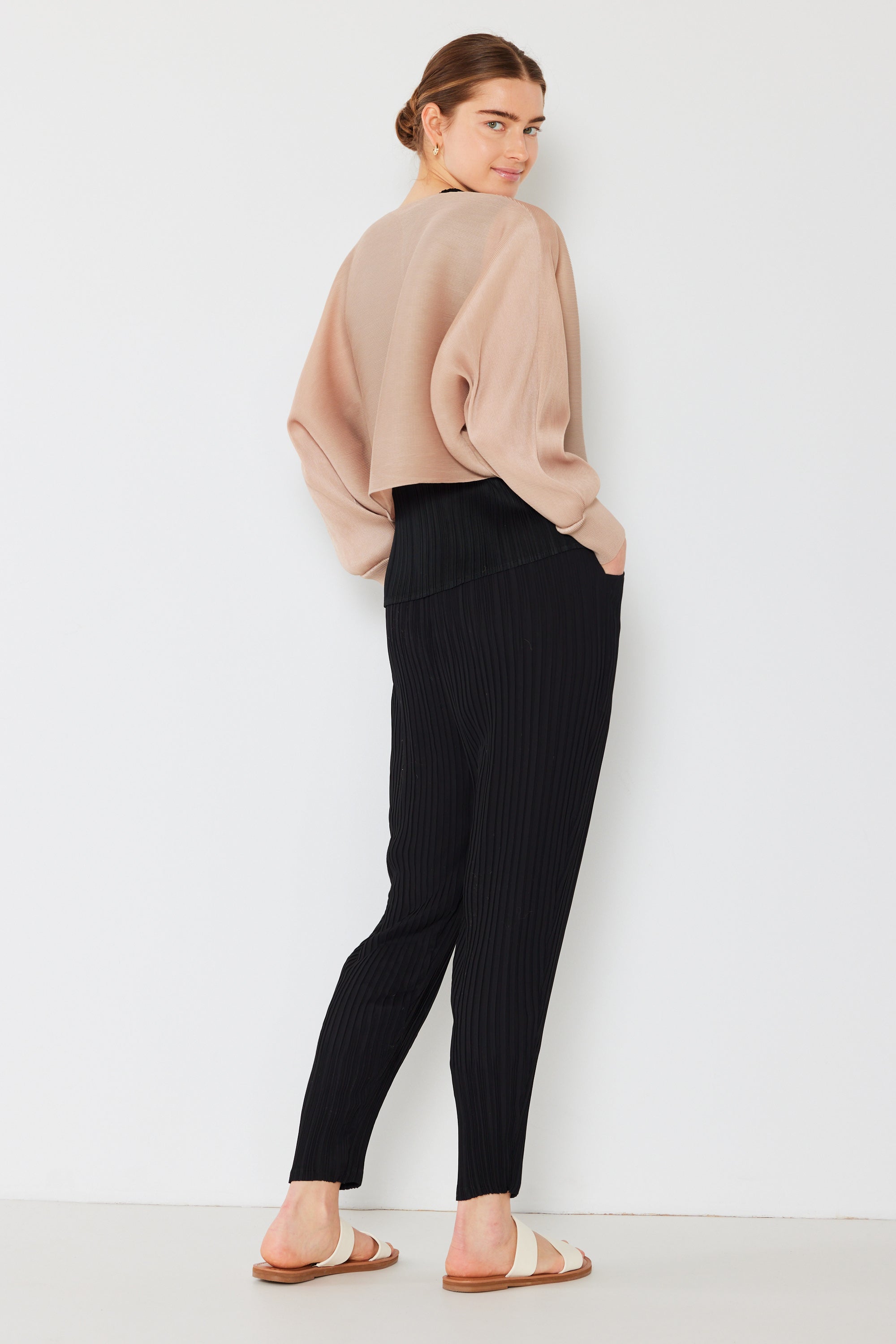 Pleated Puff Sleeve Bolero Jacket - J04sr_beige
